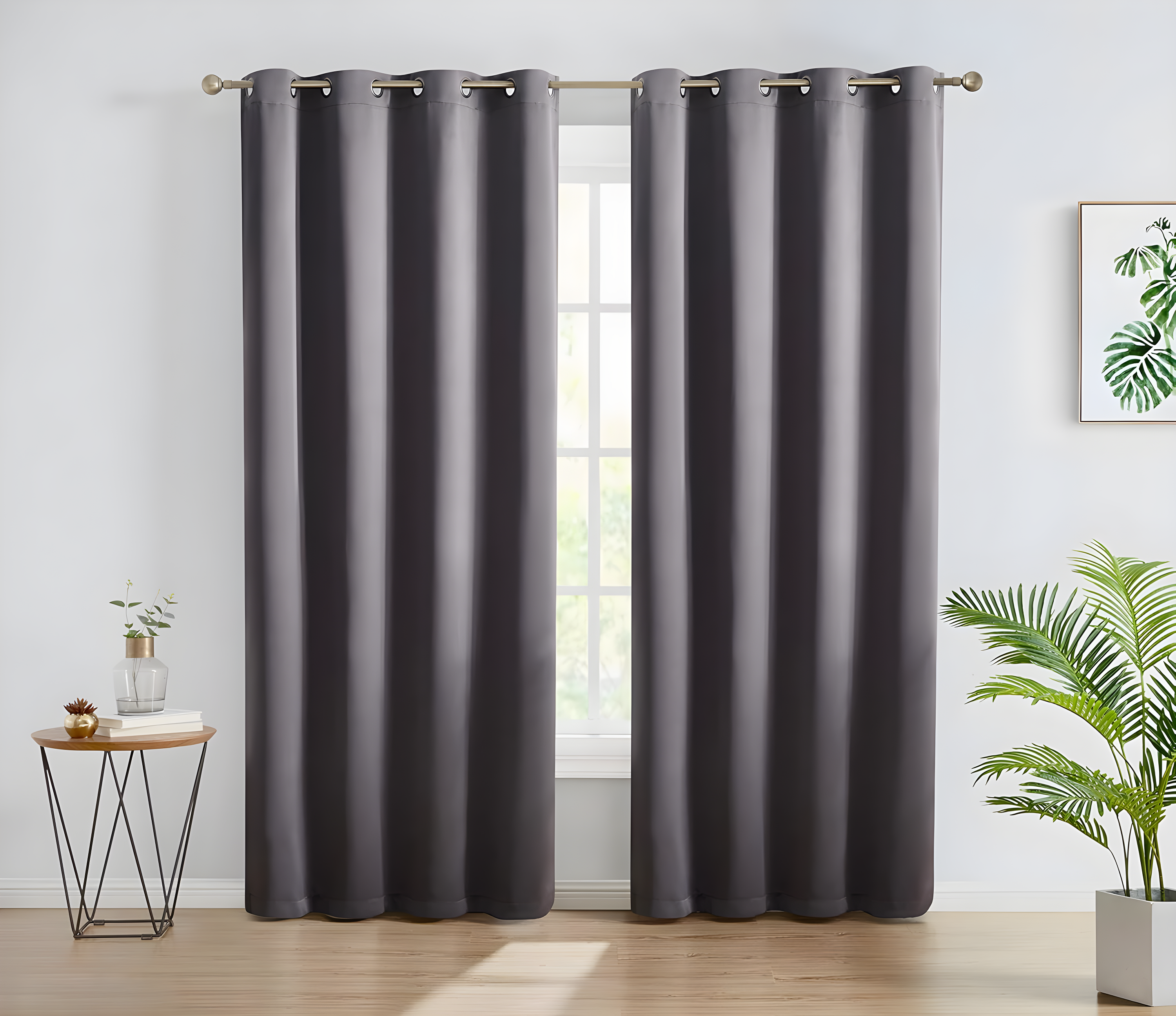 Charcoal Grey Extended Blackout Polyester Grommet Drapes, Set of 2