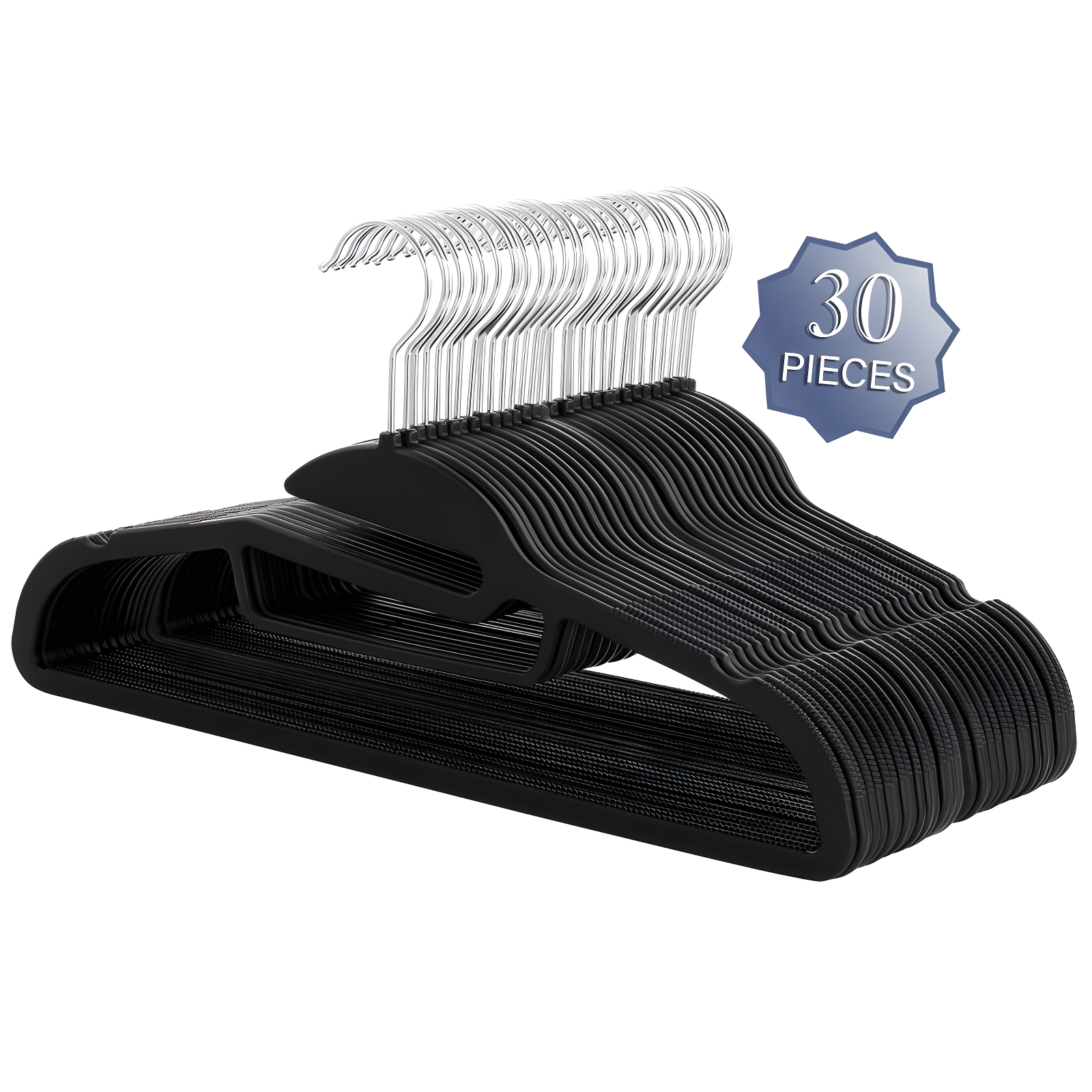 Elama 30 Piece Black Rubber Non-Slip Hangers with U-Slide