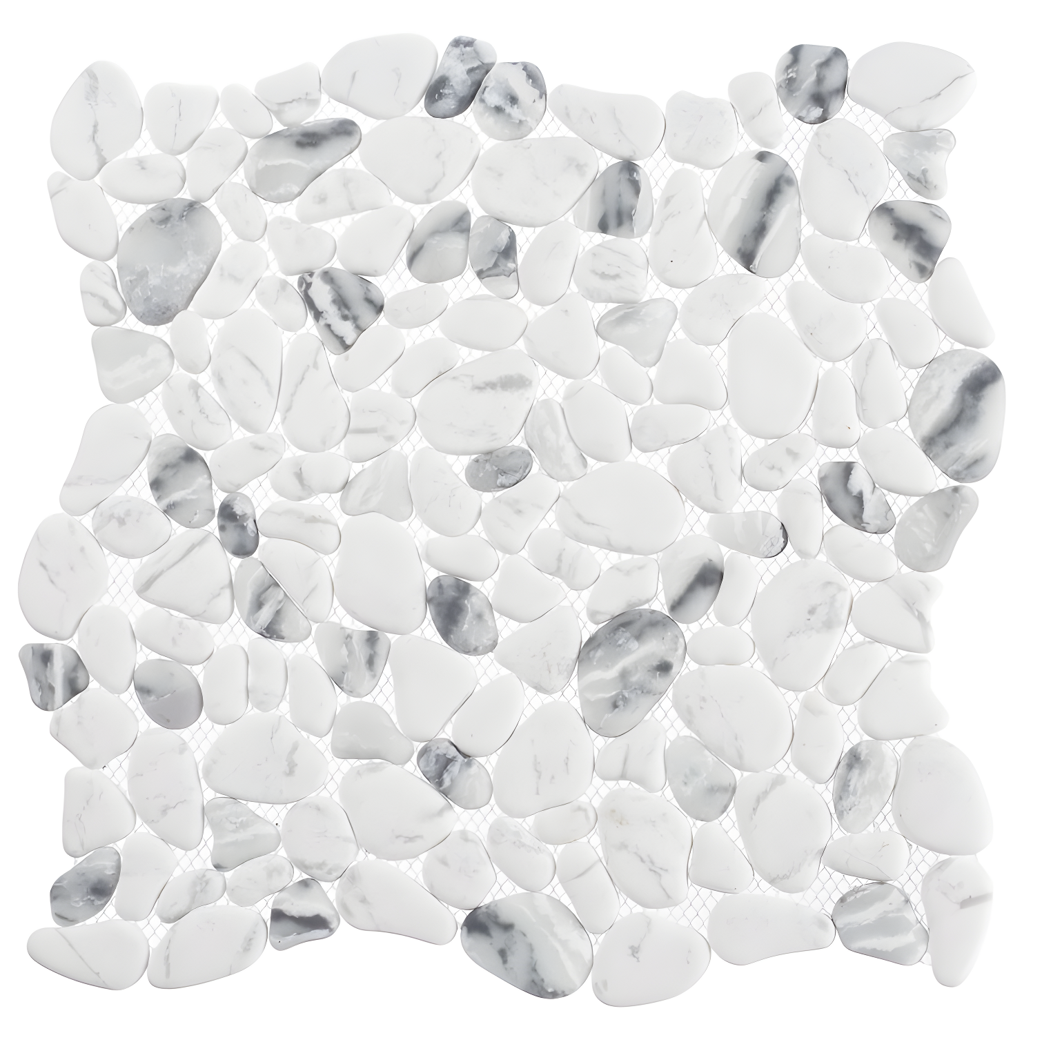 Tranquil White and Gray Glass Pebble Mosaic Tile