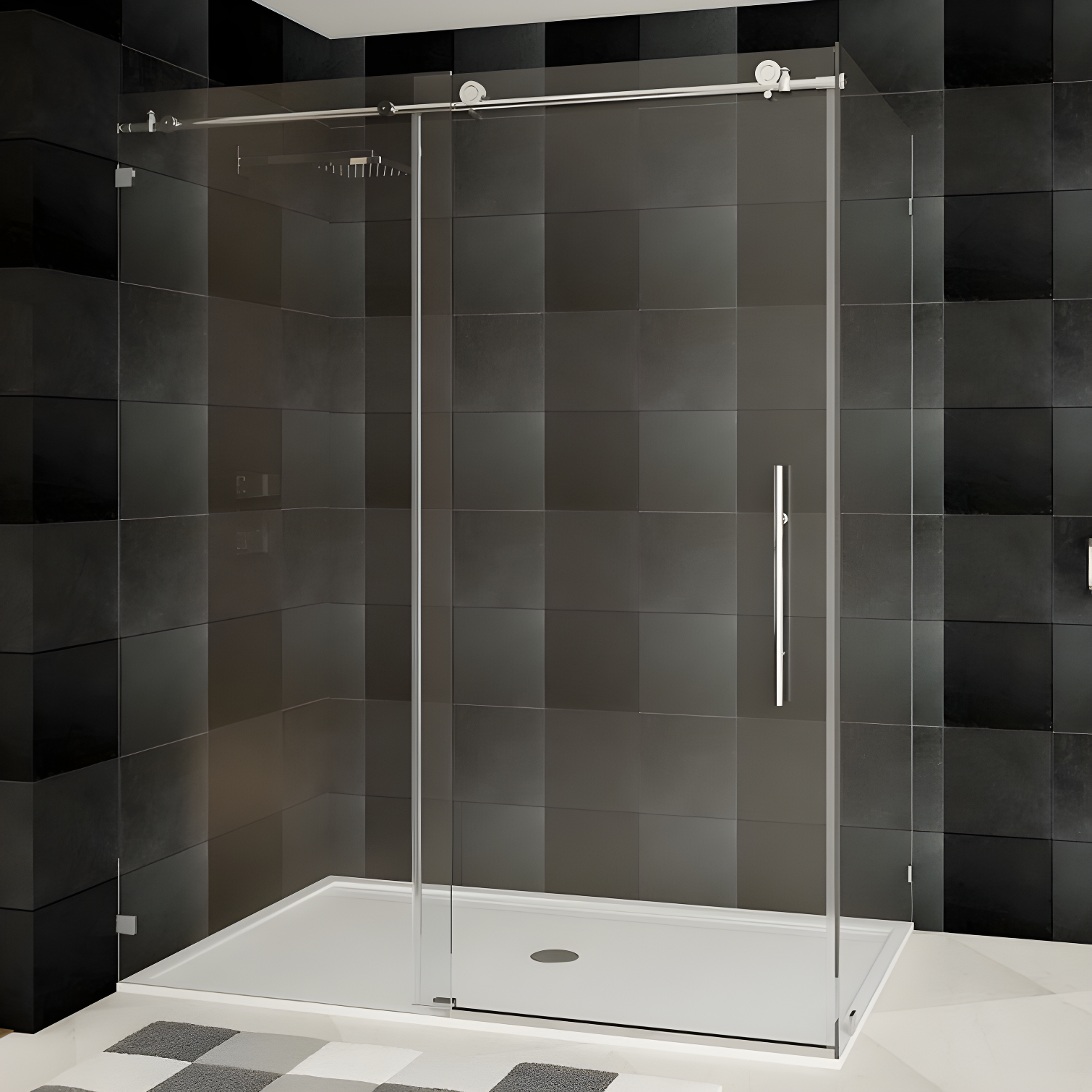 Ultra-C Frameless Chrome Sliding Shower Door with Clear Glass