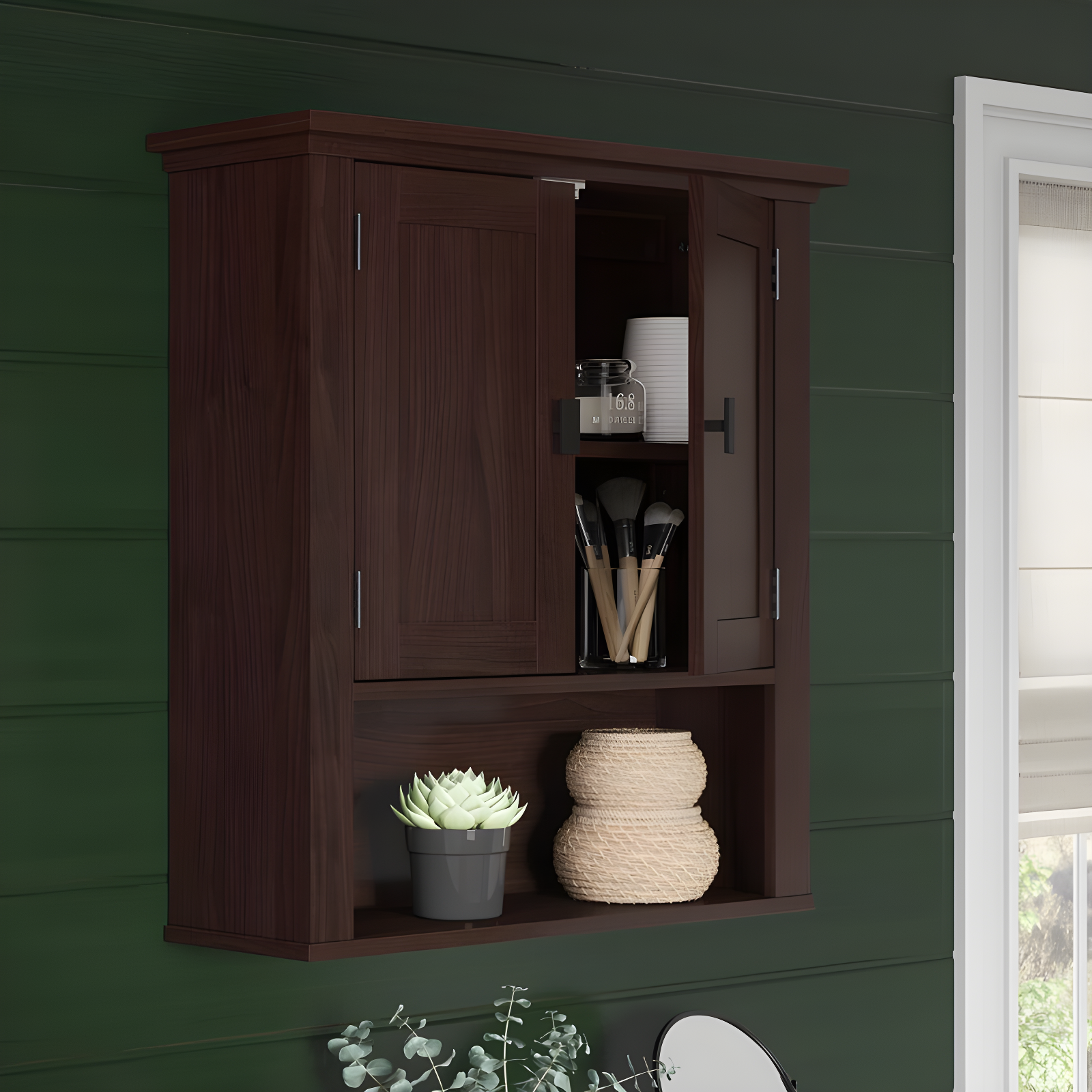 Hayward Dark Veneer Two-Door Wall Cabinet with Adjustable Shelf