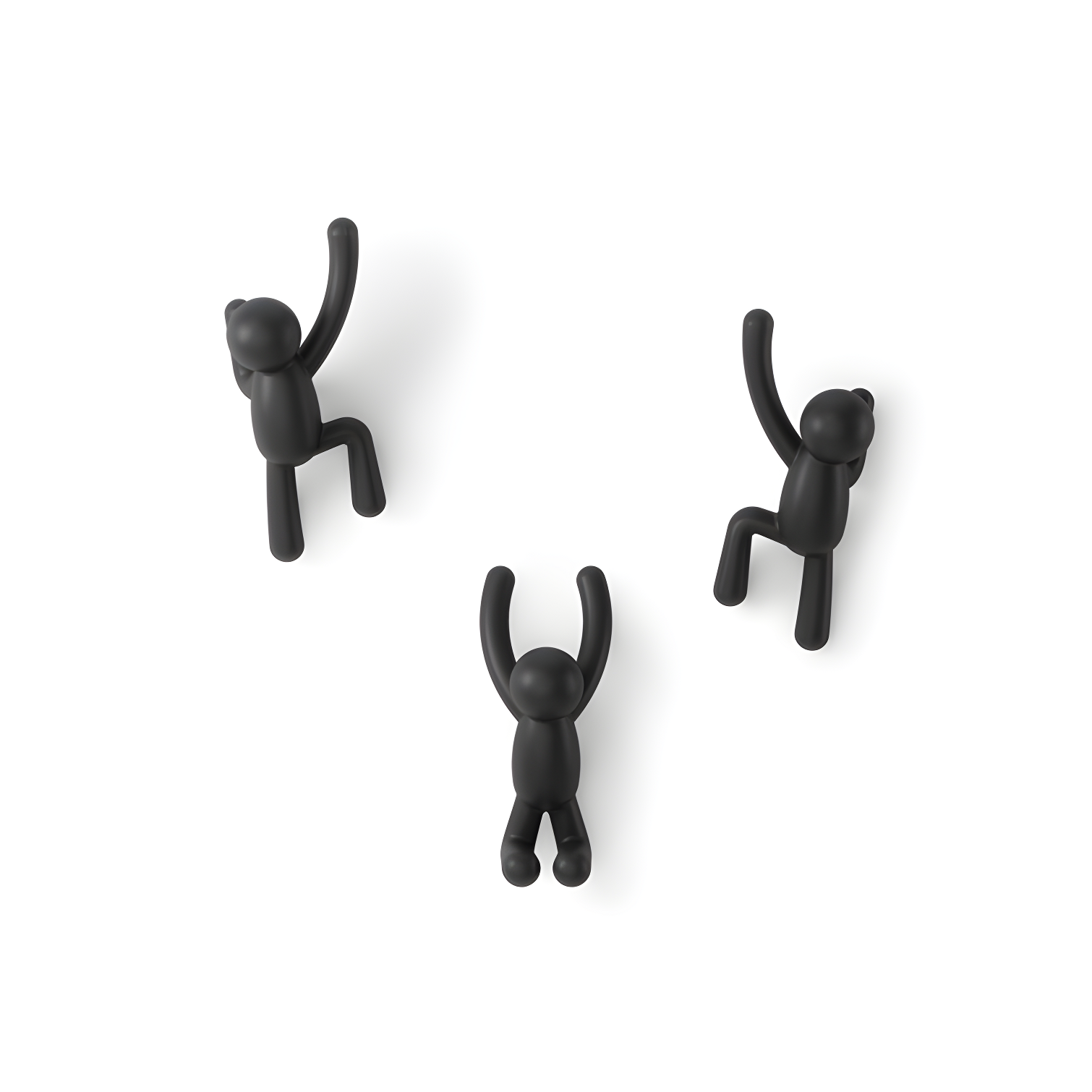 Black Plastic Buddy Wall Hooks Set of 3