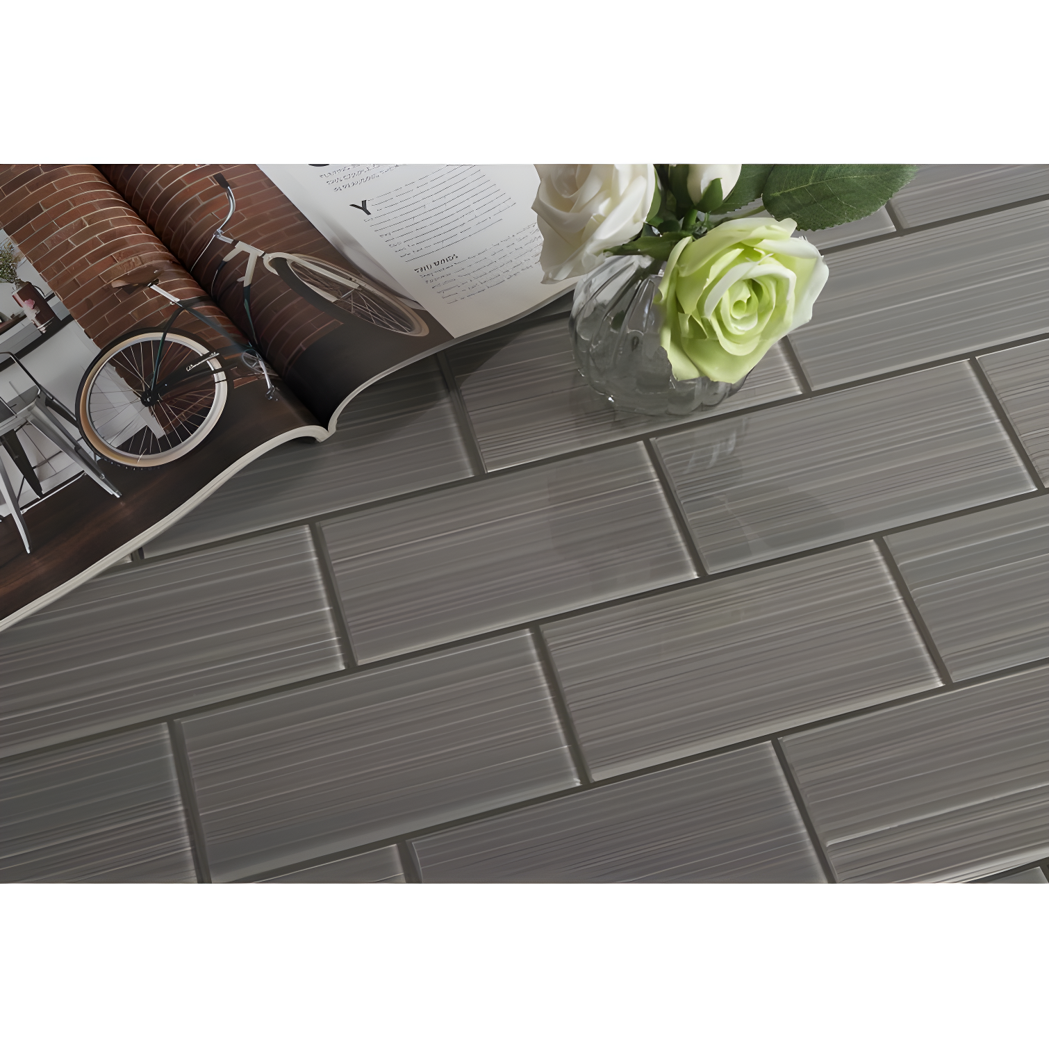 Hand-Painted Dark Gray Glass Peel and Stick Subway Tile