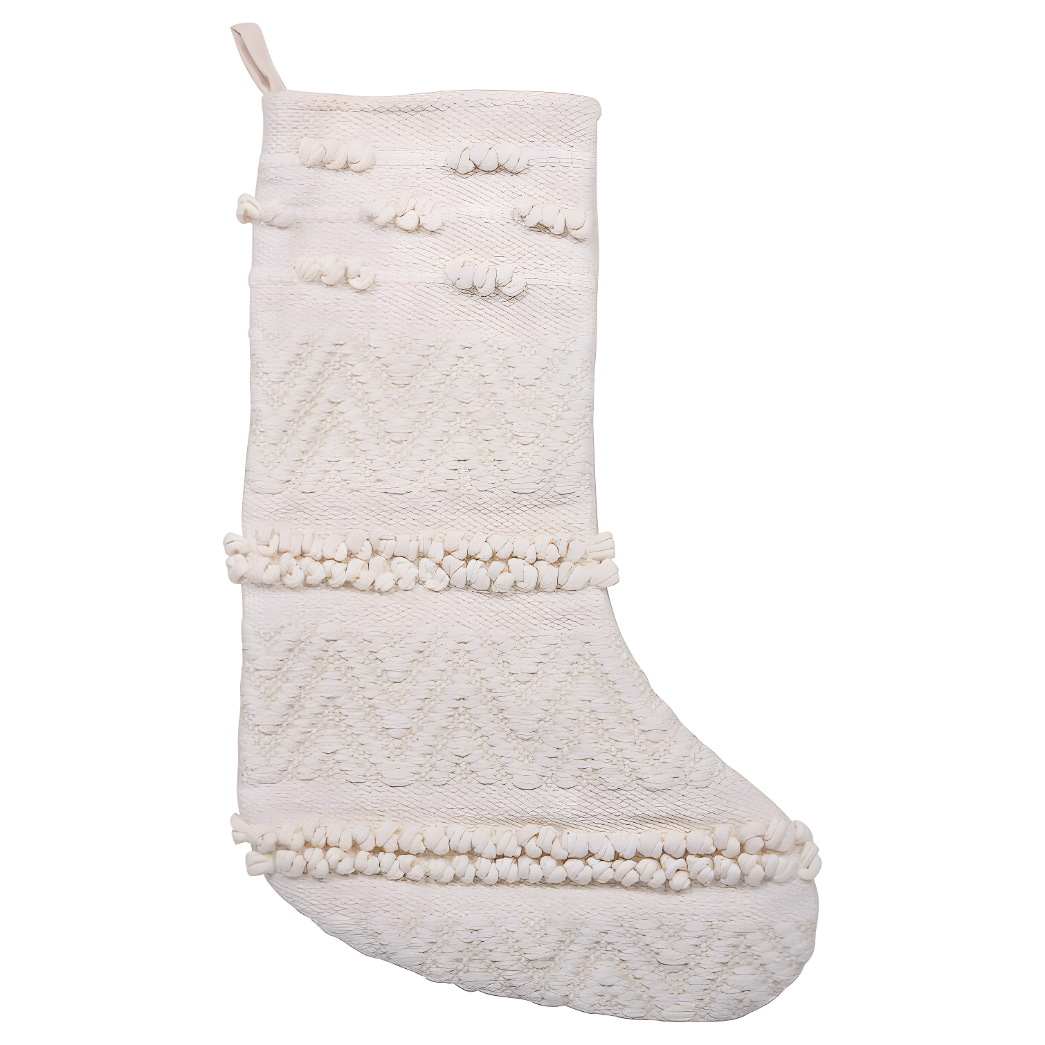 Cream Woven Cotton Blend Christmas Stocking with Chevron Pattern