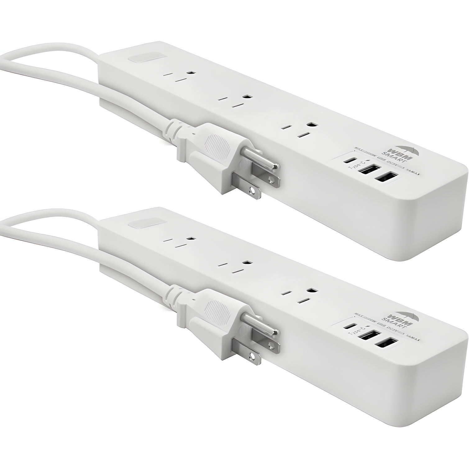 White 5.9 ft Power Strip with USB and Type C Ports, Set of 2