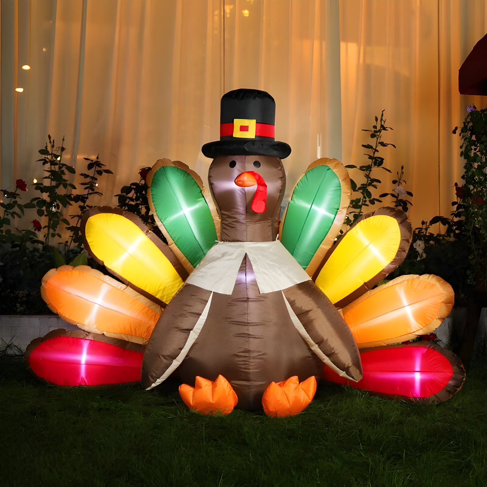 5ft Colorful LED Lighted Inflatable Turkey with Hat