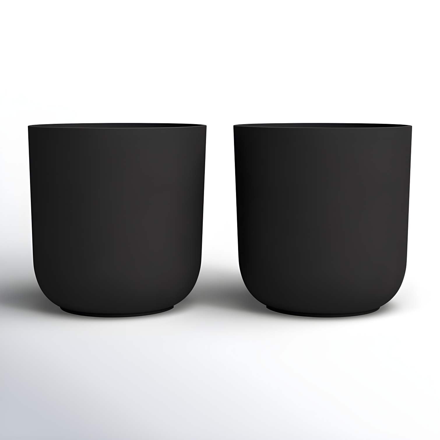 Kona Modern Black Plastic-Stone Composite Planter, 15" Set of 2