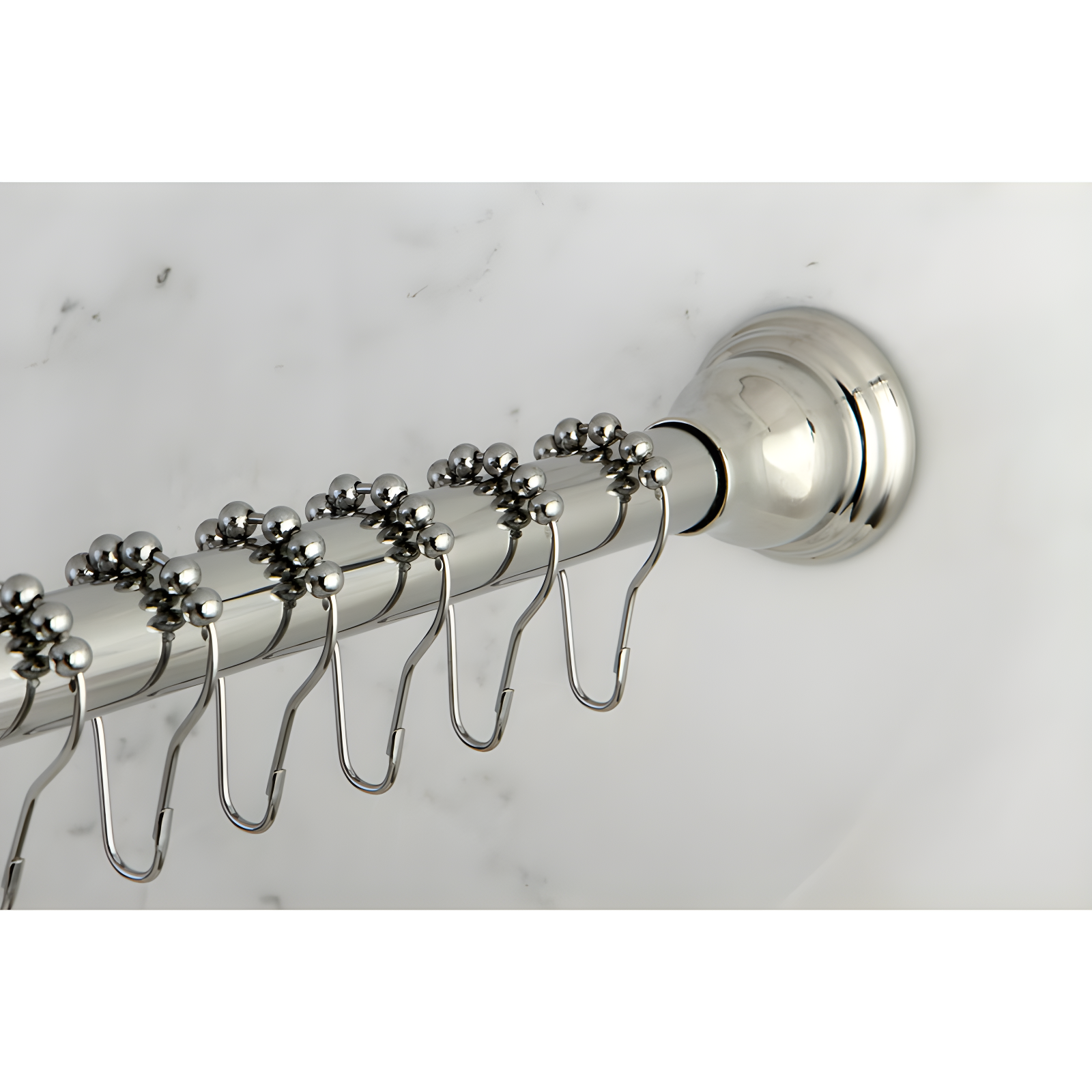 Polished Chrome Adjustable Tension Shower Curtain Rod with Rings