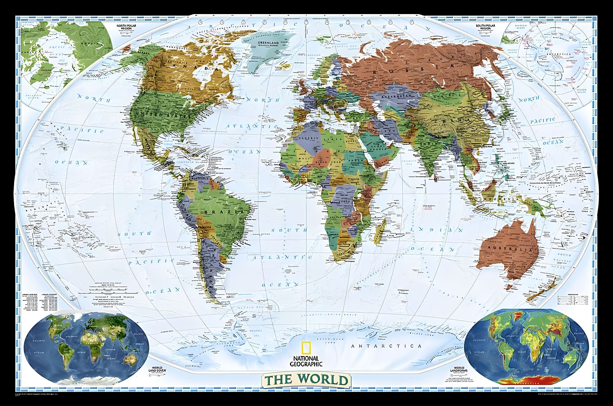 Laminated World Map Poster with Framed Option