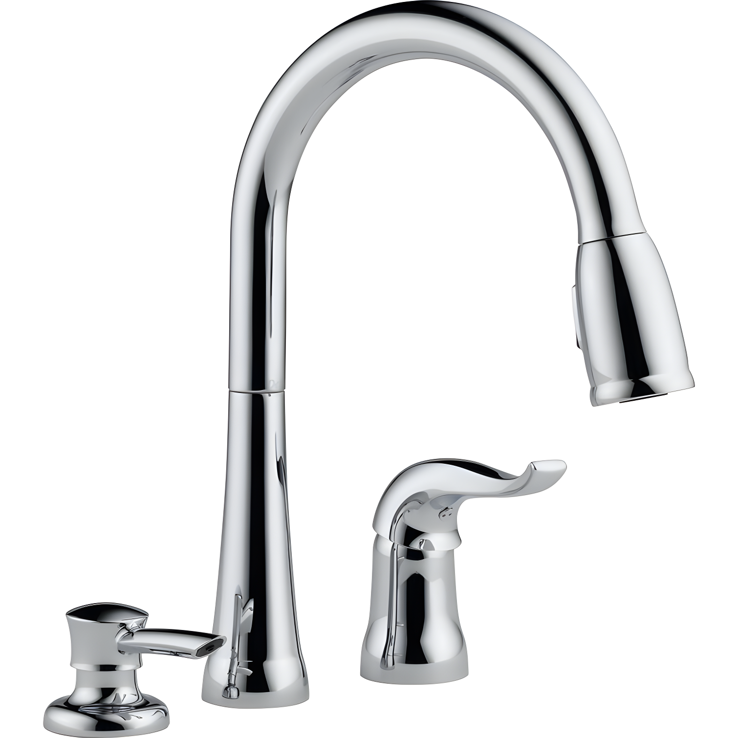 Transitional 14'' Chrome Brass Deck Mounted Kitchen Faucet with Soap Dispenser