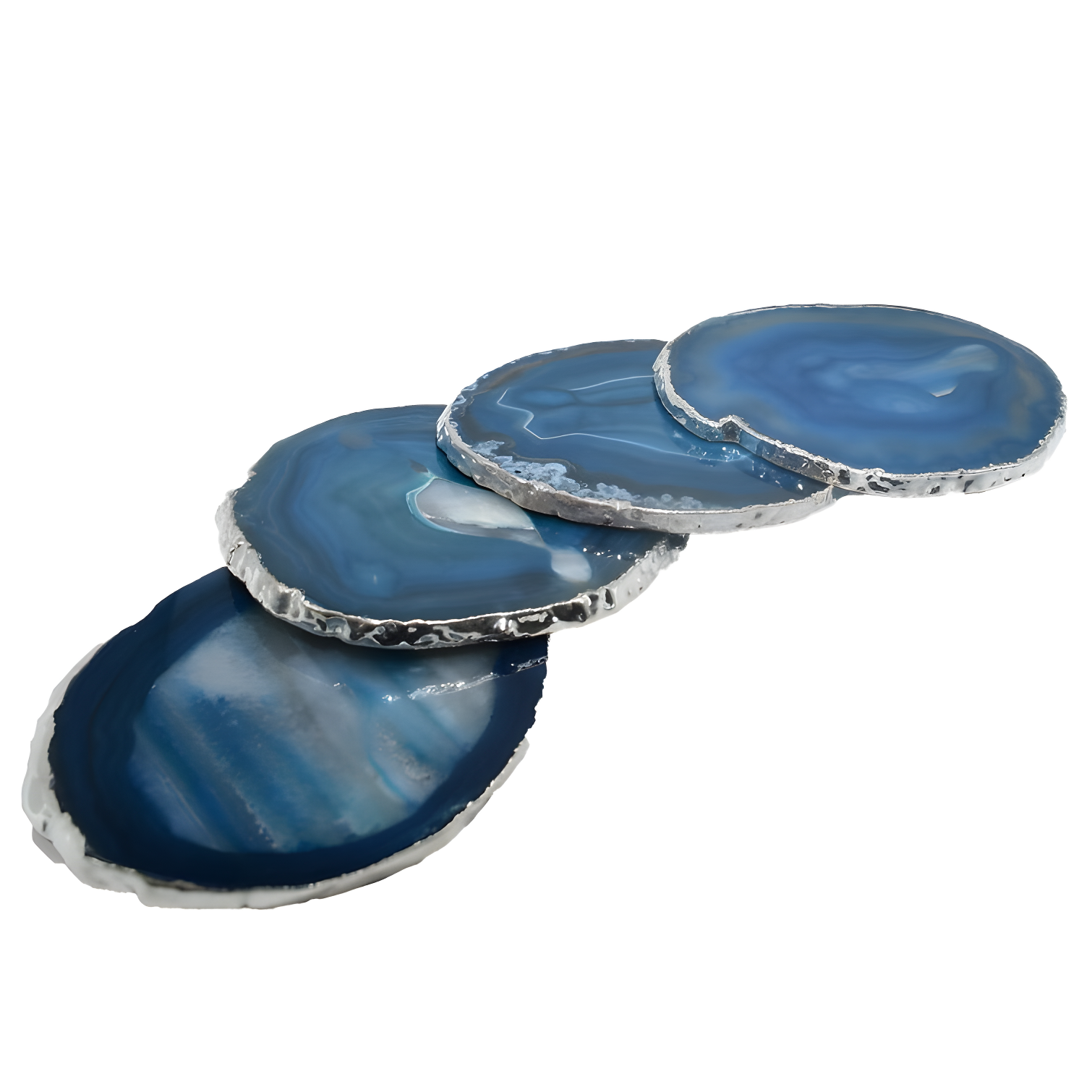 Teal Agate Round Stone Coaster Set of 4