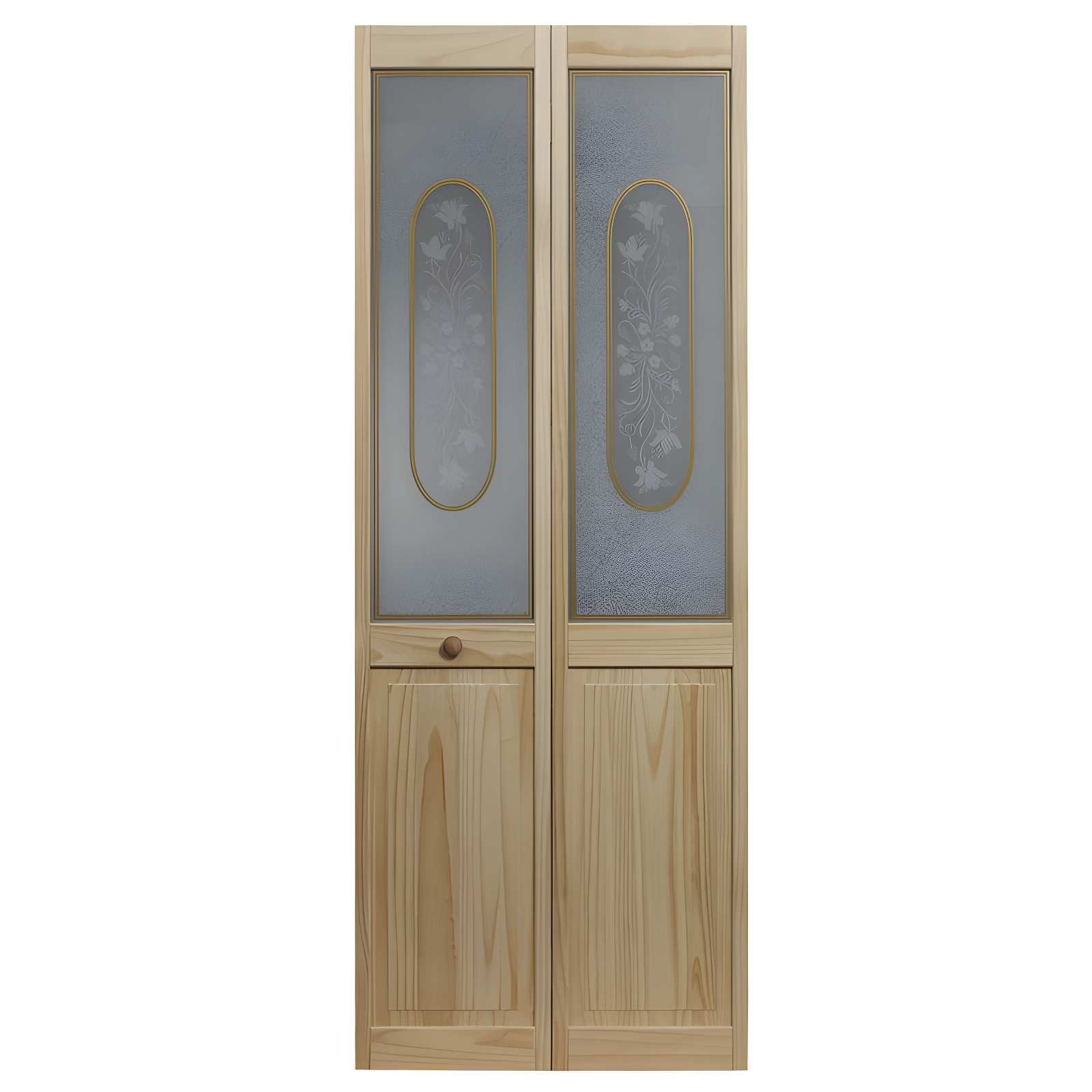 Unfinished Pine Bifold Door with Patterned Glass Panels