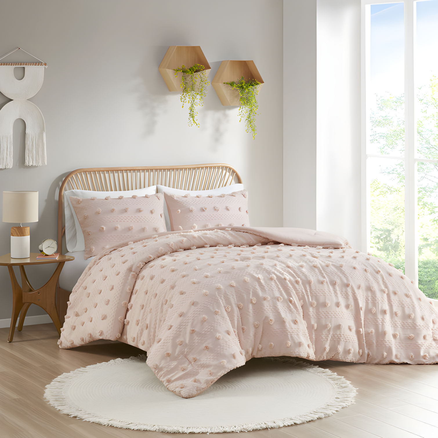 Full Pink Microfiber Jacquard Bedspread Set