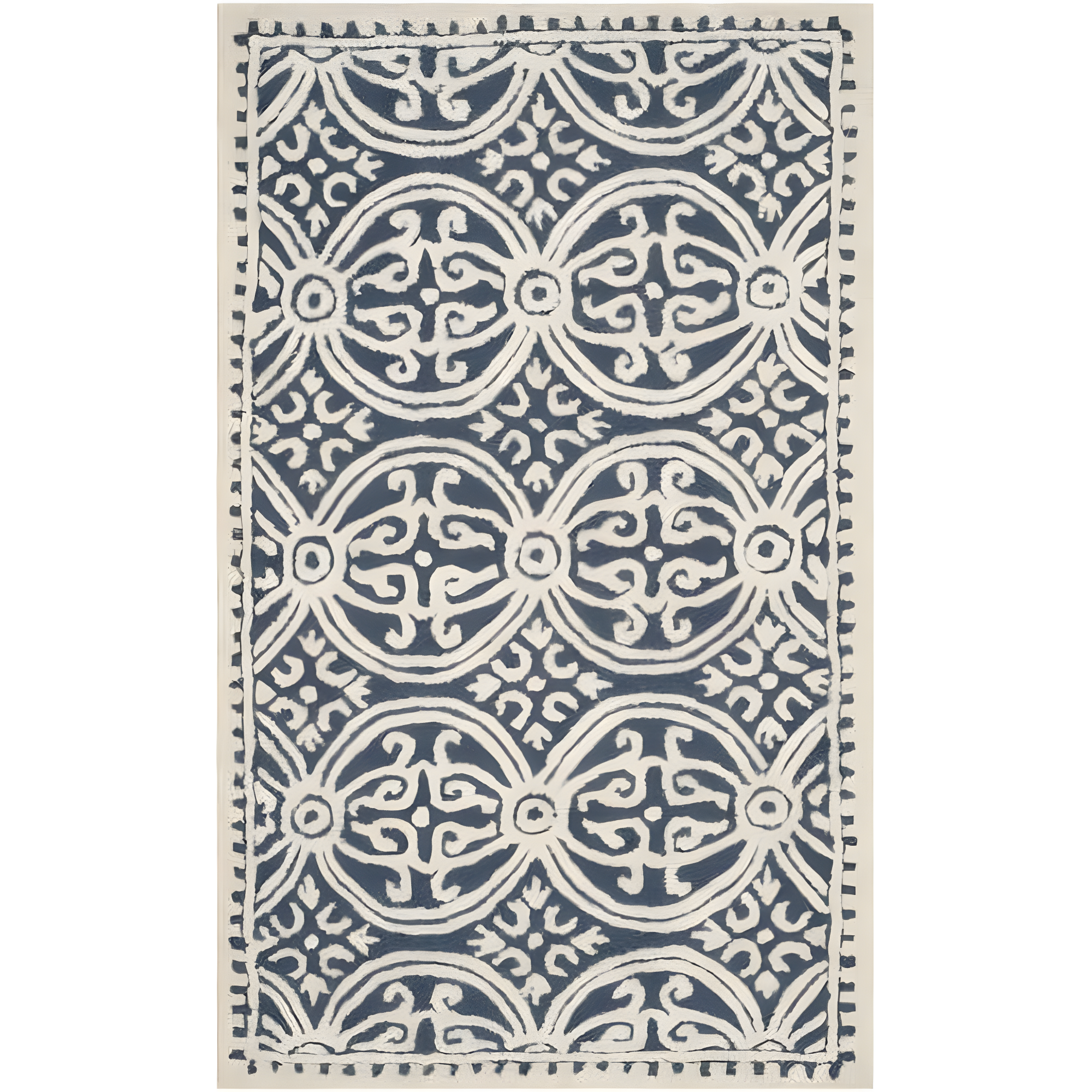 Hand-tufted Navy Blue/Ivory Wool Round Area Rug, 59 in