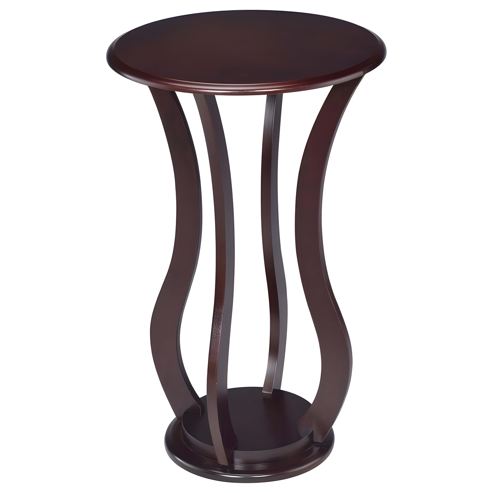 Espresso Cherry Wood Round Plant Stand with Curved Legs