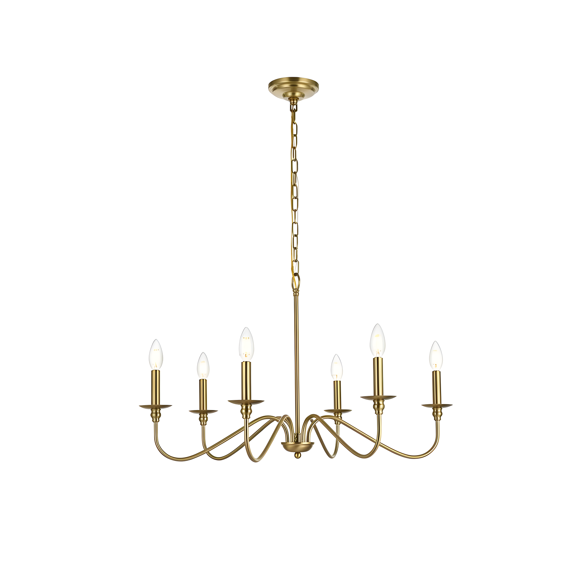 Satin Gold 30'' 6-Light Iron Candle Chandelier