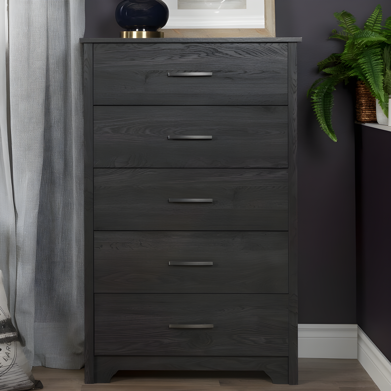 Contemporary Fusion Gray Oak 5-Drawer Tall Dresser