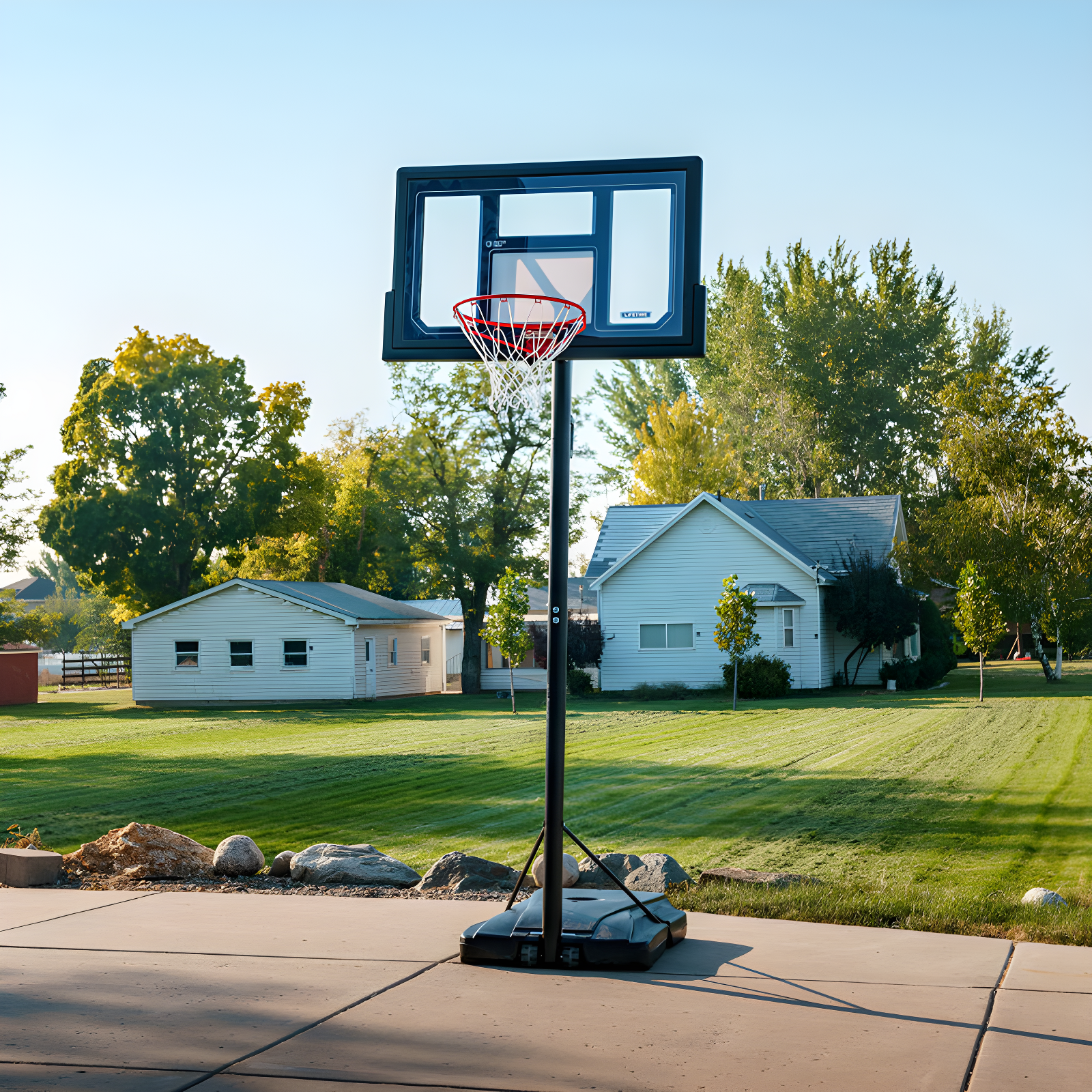 50" Black Polycarbonate Portable Basketball Hoop with Adjustable Height