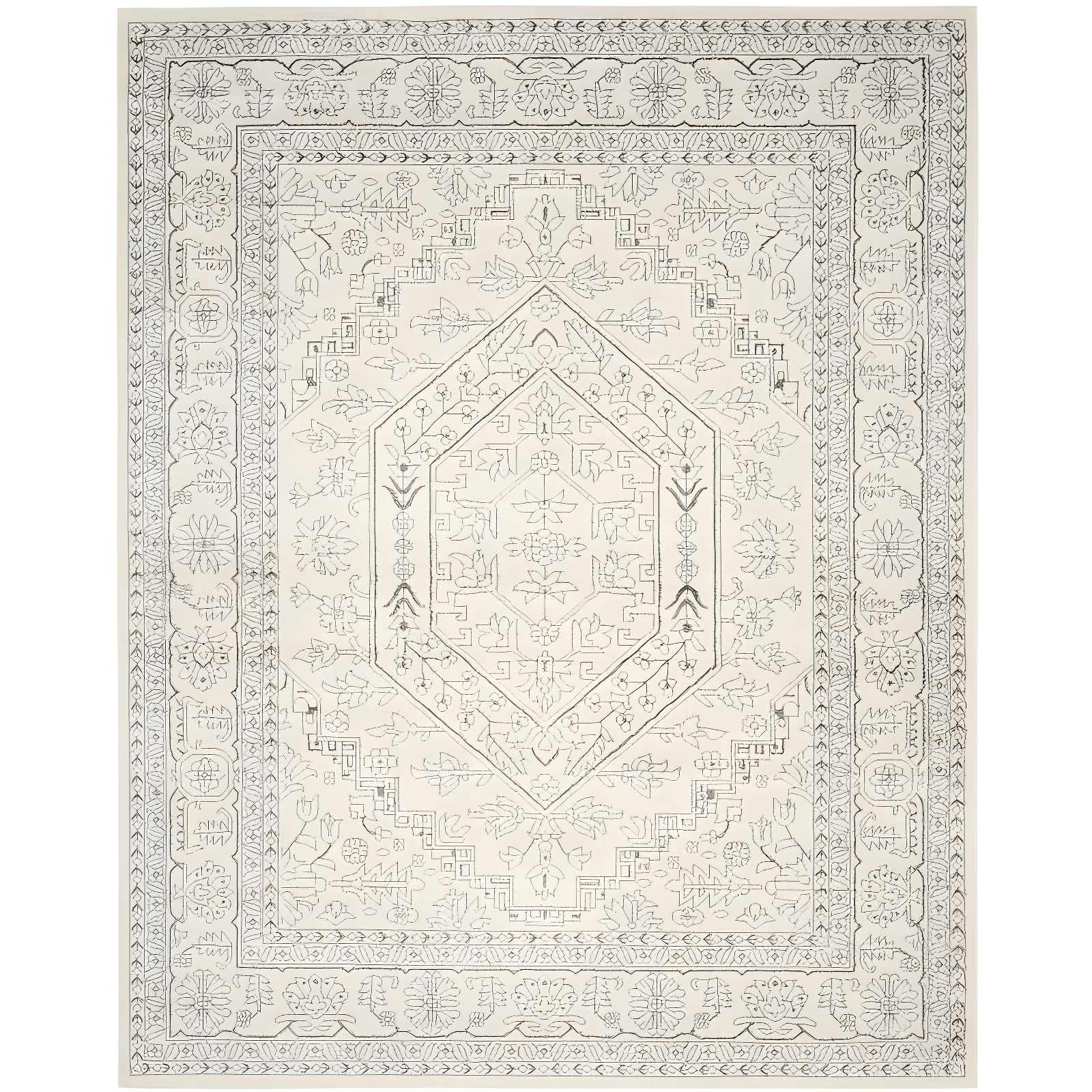 Ivory and Silver 12' x 18' Hand-Knotted Synthetic Area Rug