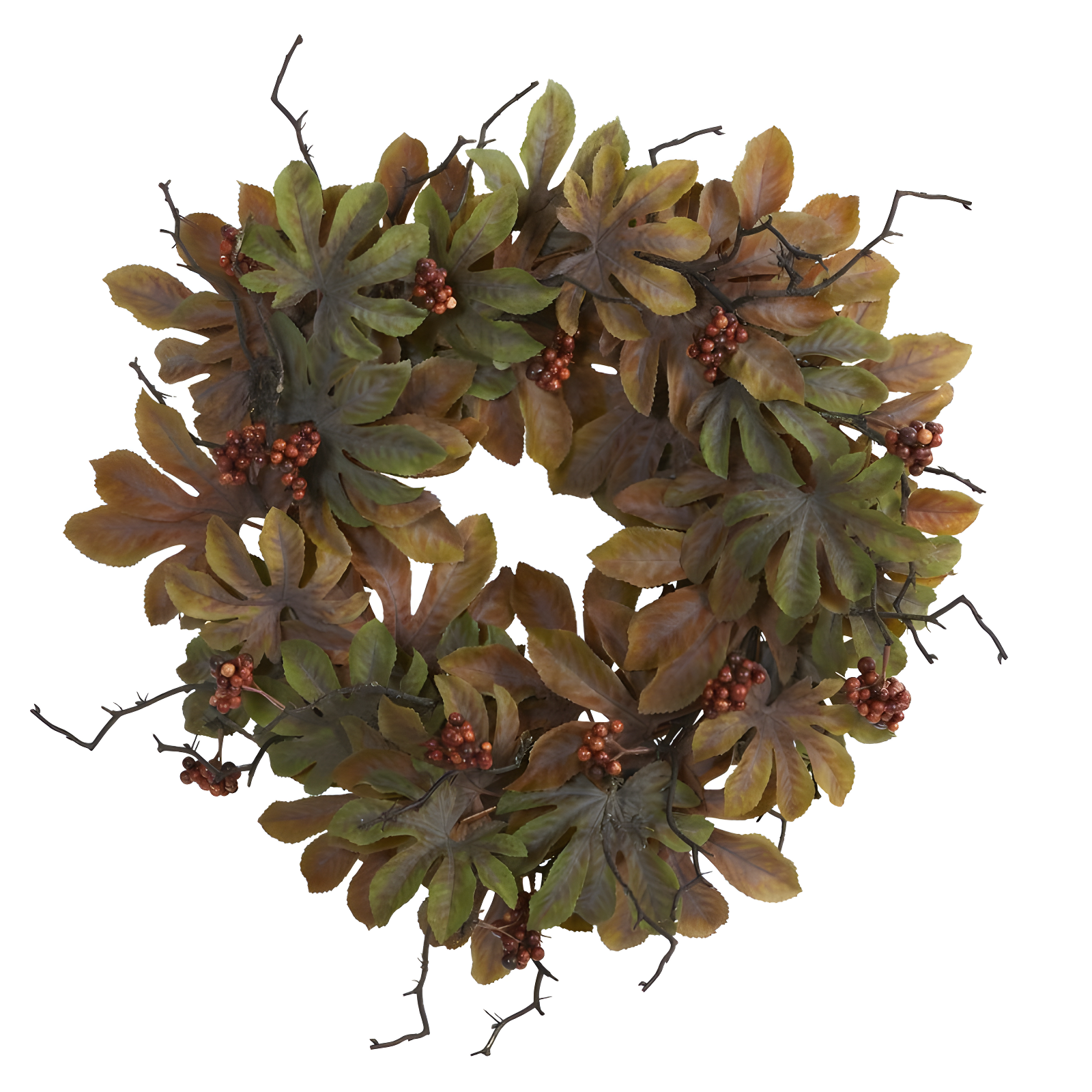 24" Autumn Fatsia and Berries Artificial Wreath