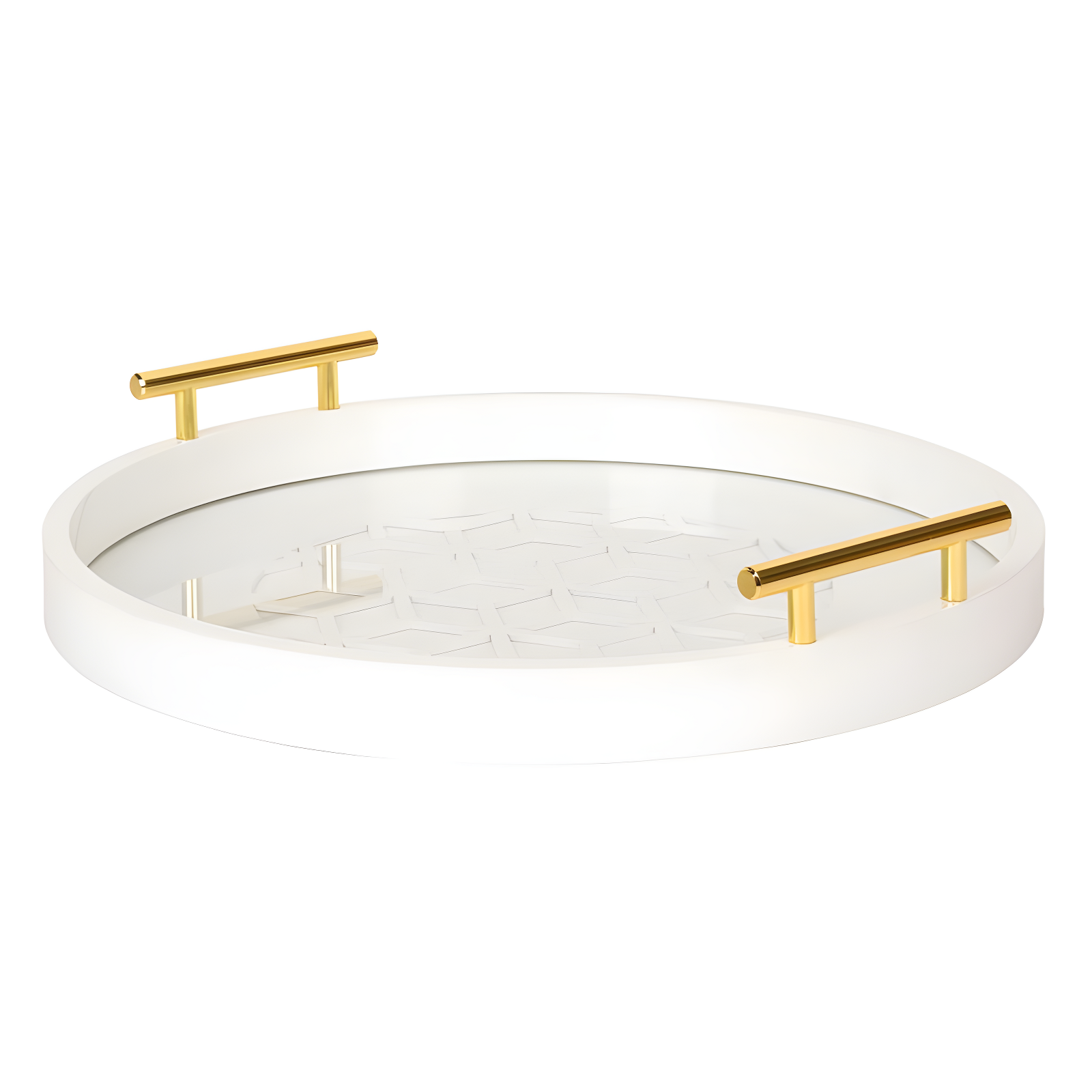 White and Gold Round Glass Decorative Tray