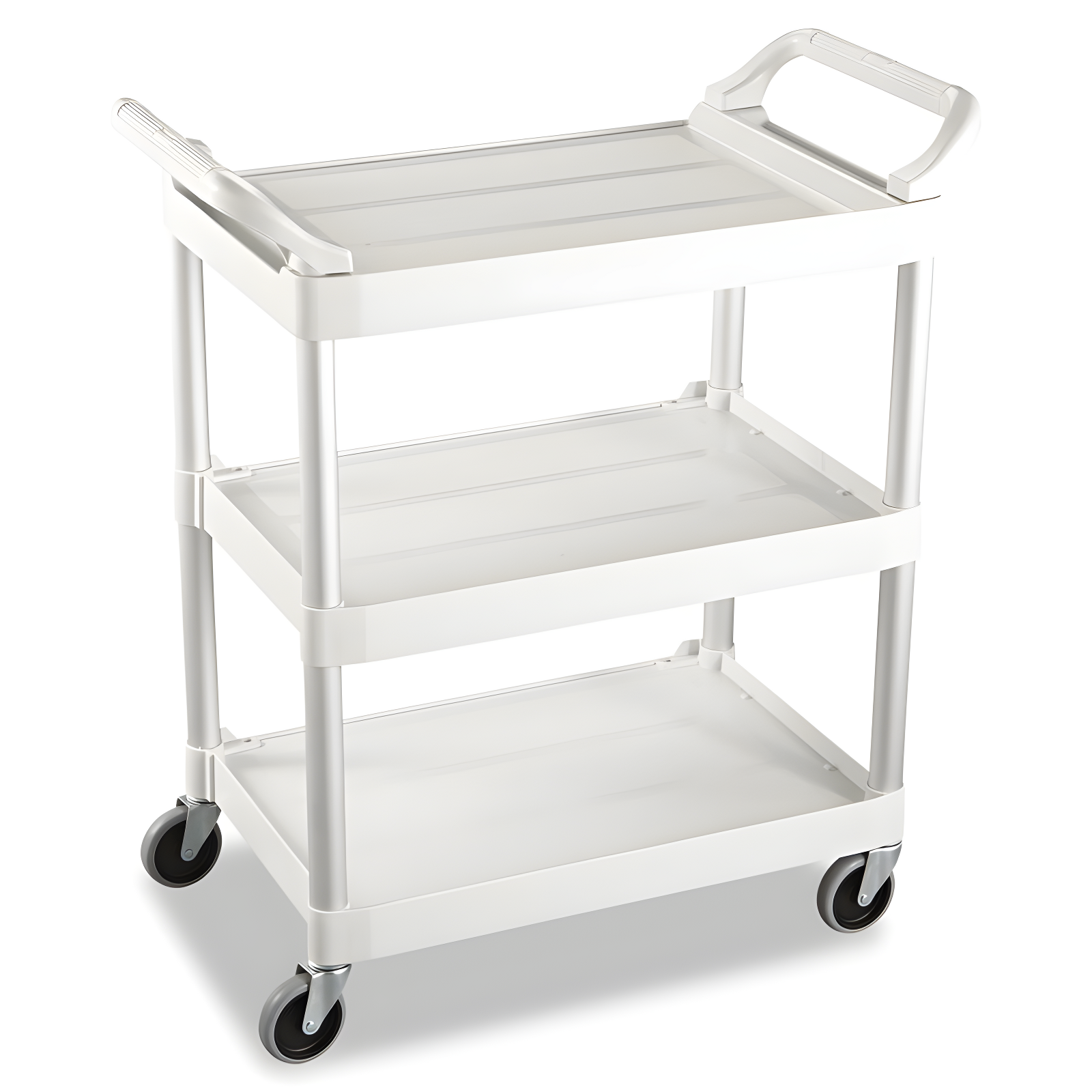 White Brushed Aluminum Three-Shelf Utility Trolley with Casters