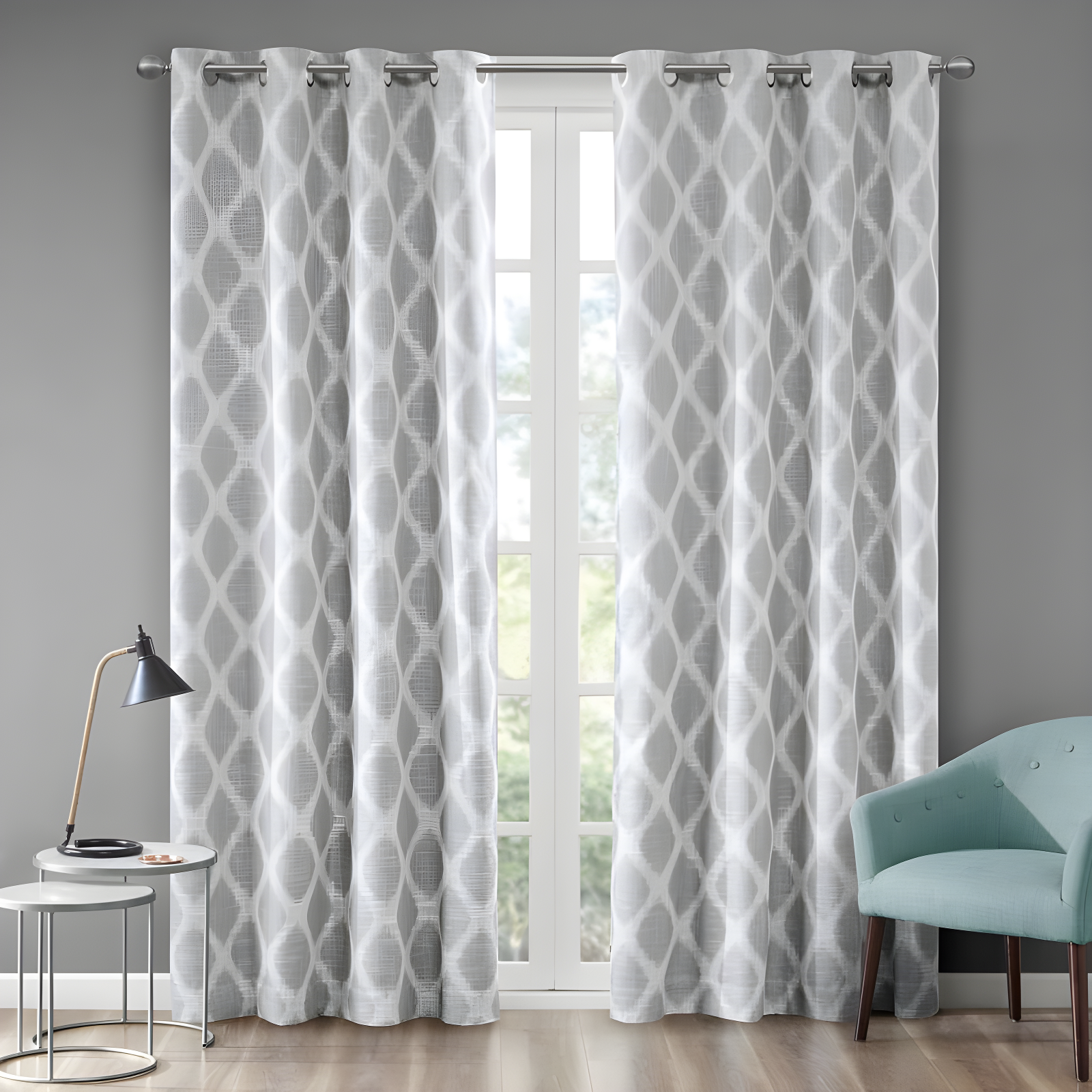 Gray Ikat Print Blackout Grommet Curtain Panel