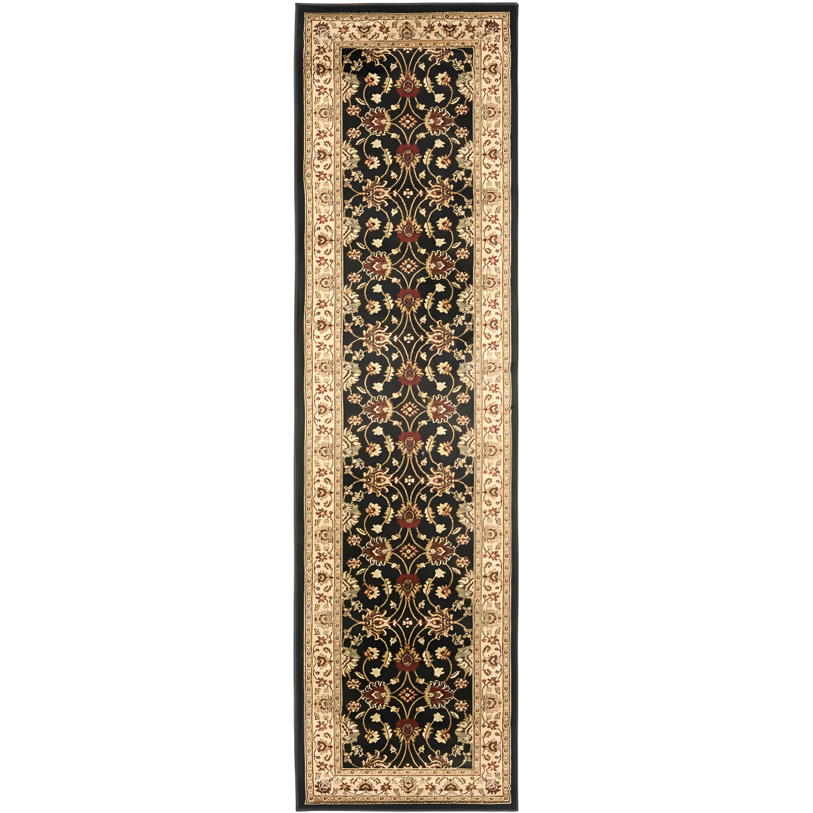 Elegant Black and Ivory Synthetic 2'3" x 16' Runner Rug