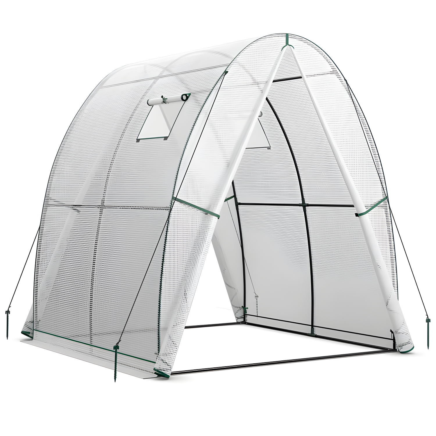 White 6 x 6 x 6.6 ft Walk-In Tunnel Greenhouse with Zippered Doors