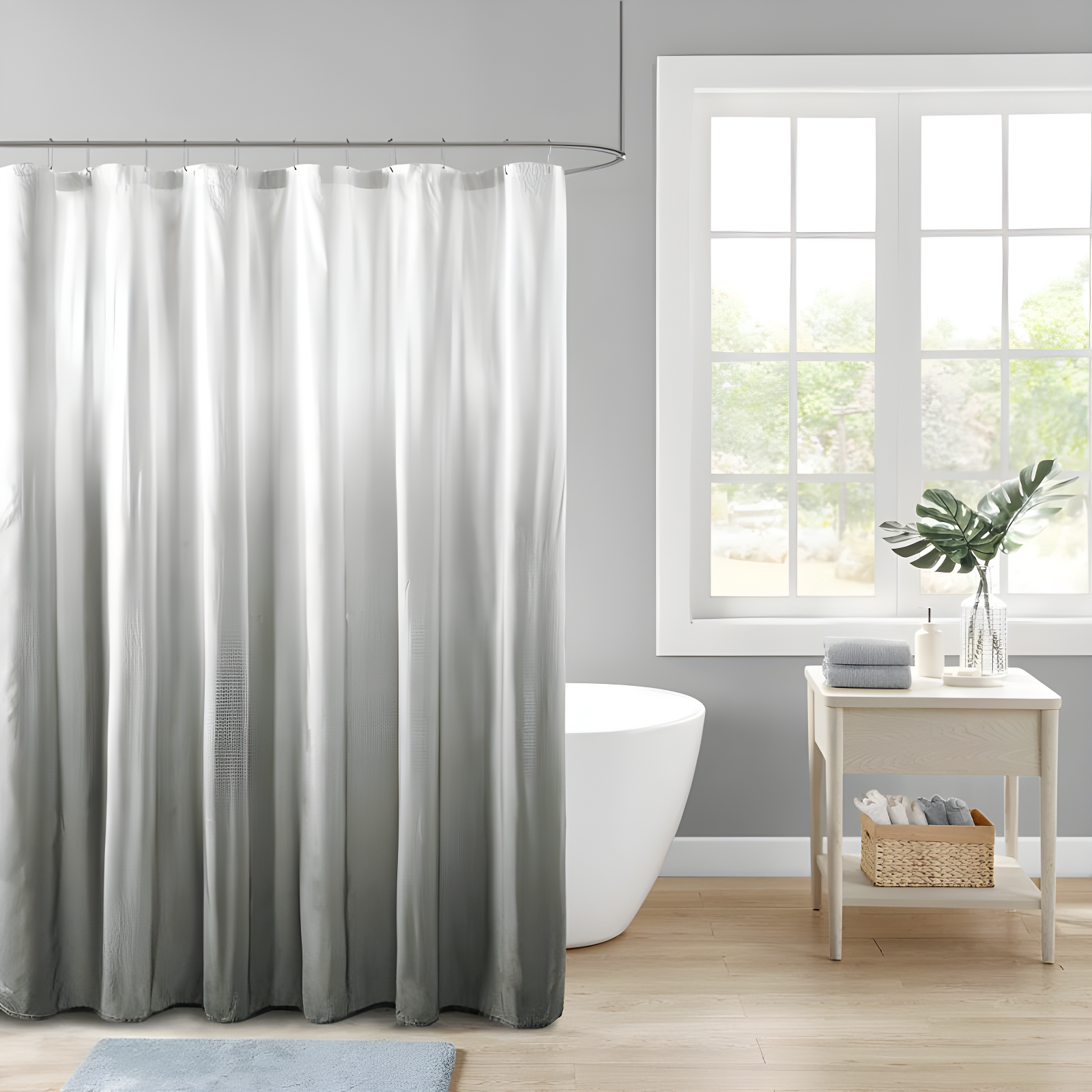 Gray Ombre Seersucker Fabric Shower Curtain