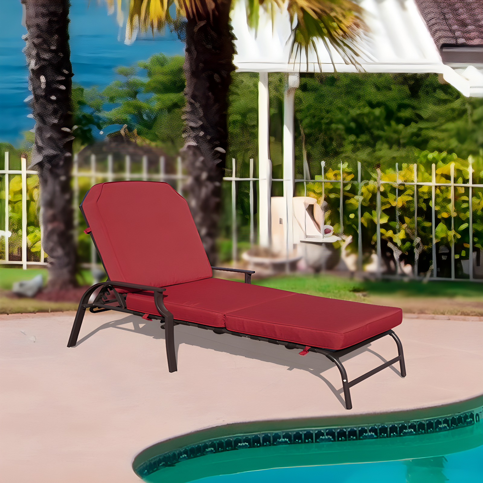 Maya Red Cushioned Outdoor Steel Chaise Lounge