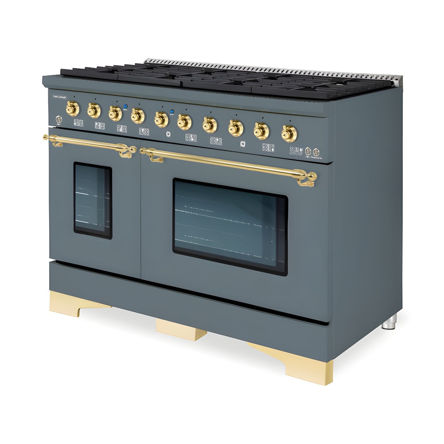 48" Blue Grey Dual Fuel Freestanding Range with Brass Trim