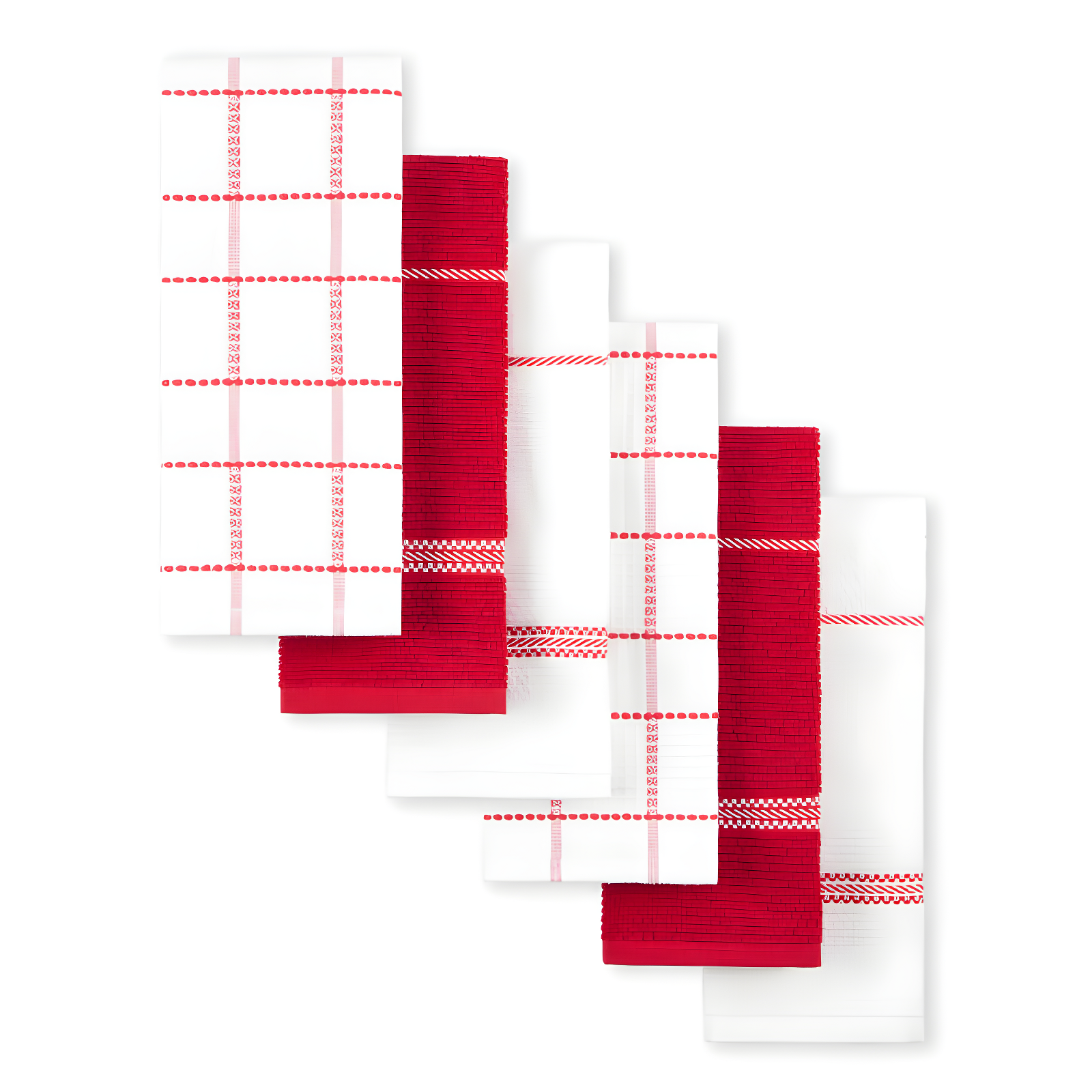 Red and White Cotton Plaid Kitchen Towel Set, 6-Pack