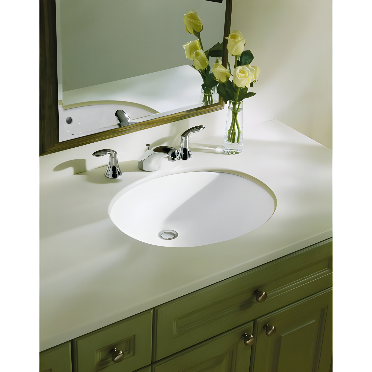 White Ceramic Oval Undermount Bathroom Sink with Overflow