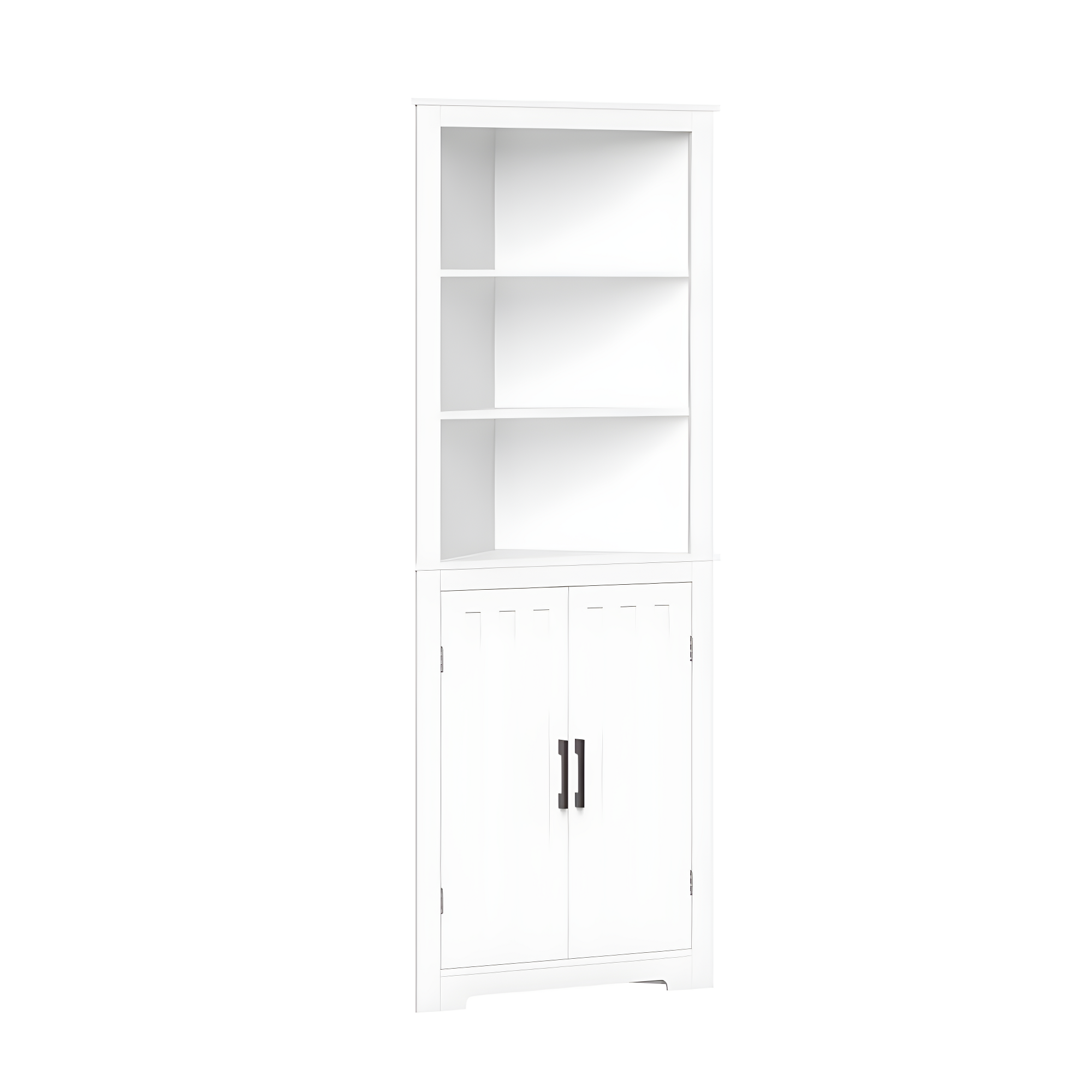 White Tall Corner Storage Cabinet with Adjustable Shelving