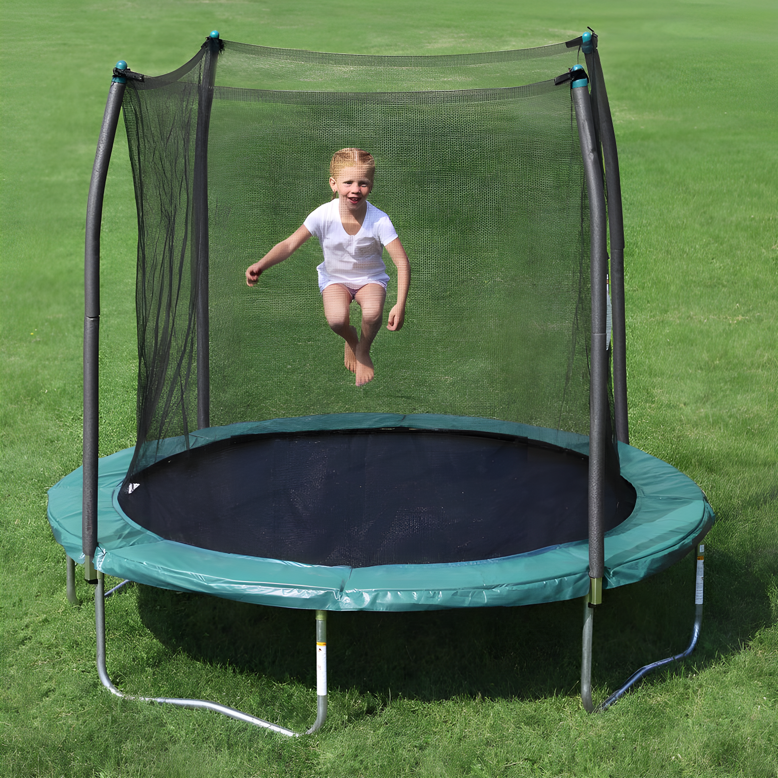 8' Green Round Trampoline with Safety Enclosure