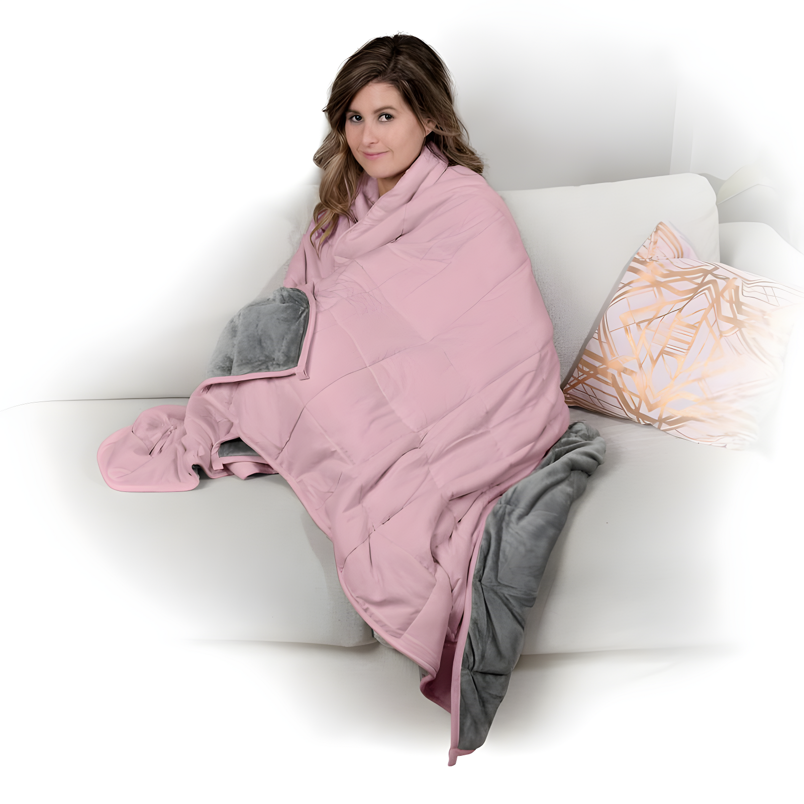 Ella Jayne 12lb Grey and Pink Reversible Weighted Blanket