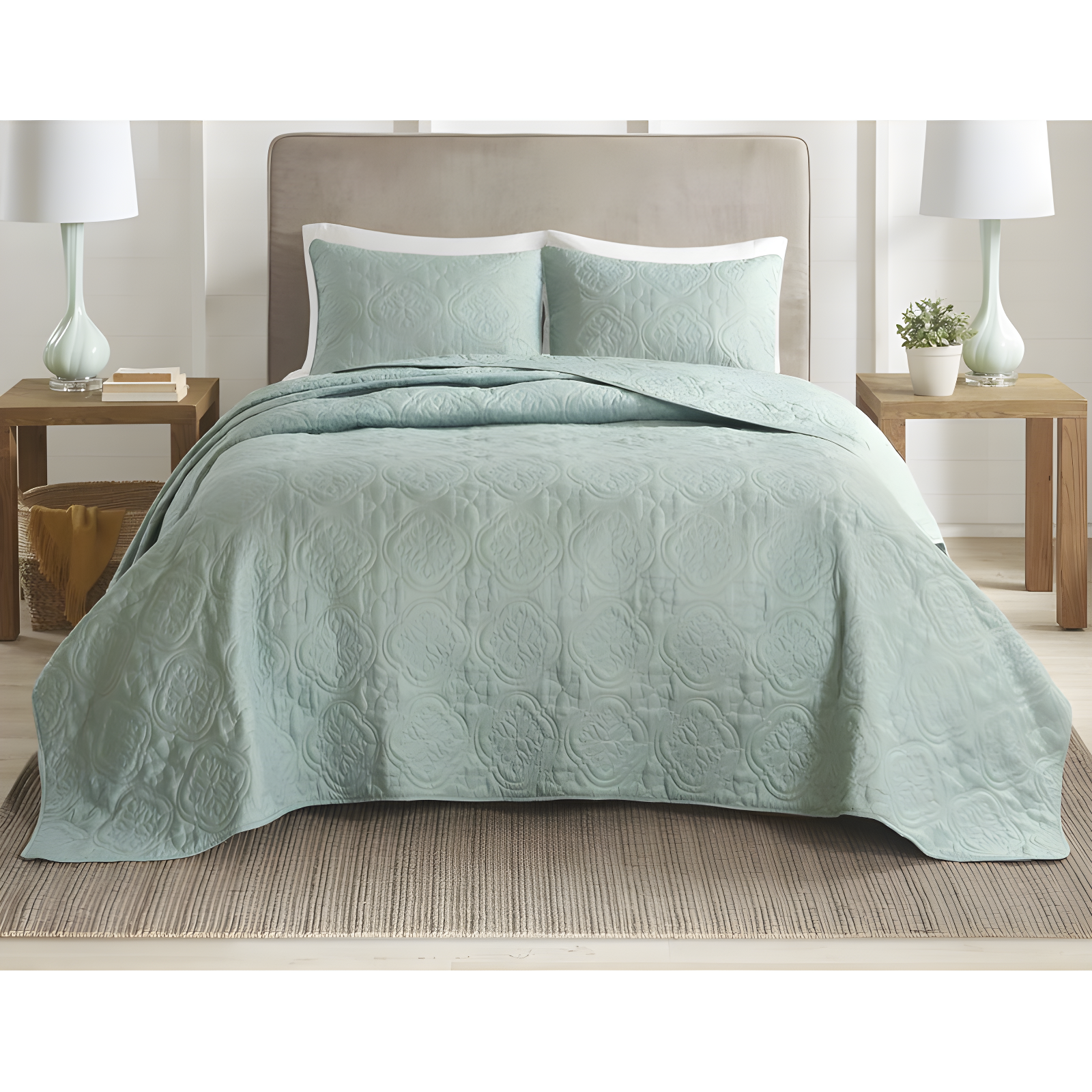 Seafoam King Reversible Microfiber Bedspread Set