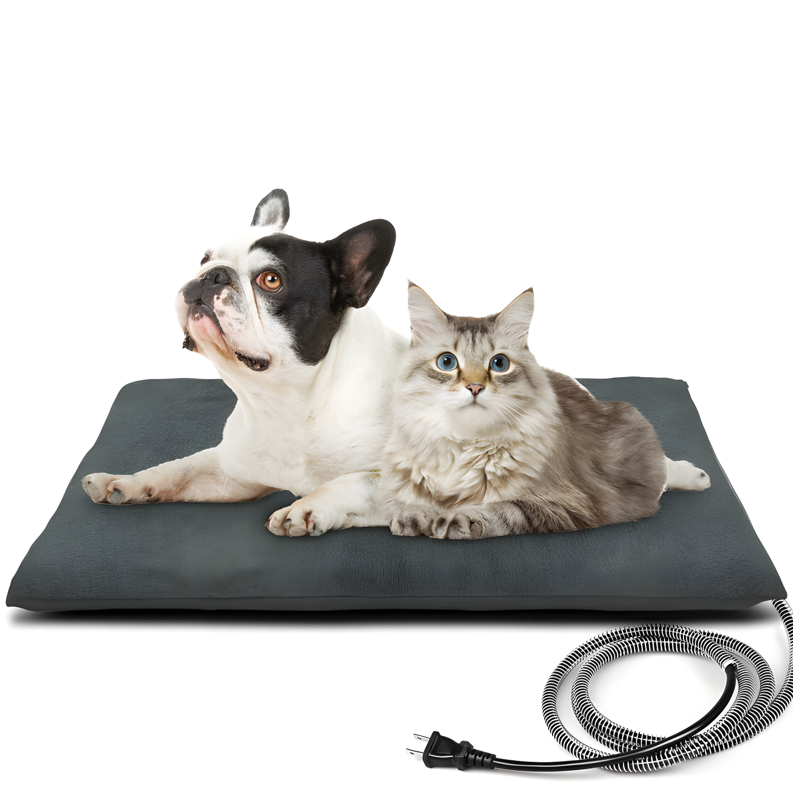 Gray Heated Pet Bed with Waterproof Cover for Small Animals