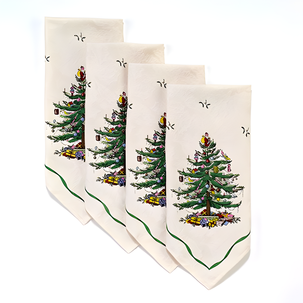 Ivory and Green Christmas Tree Cotton-Polyester Napkins Set of 4