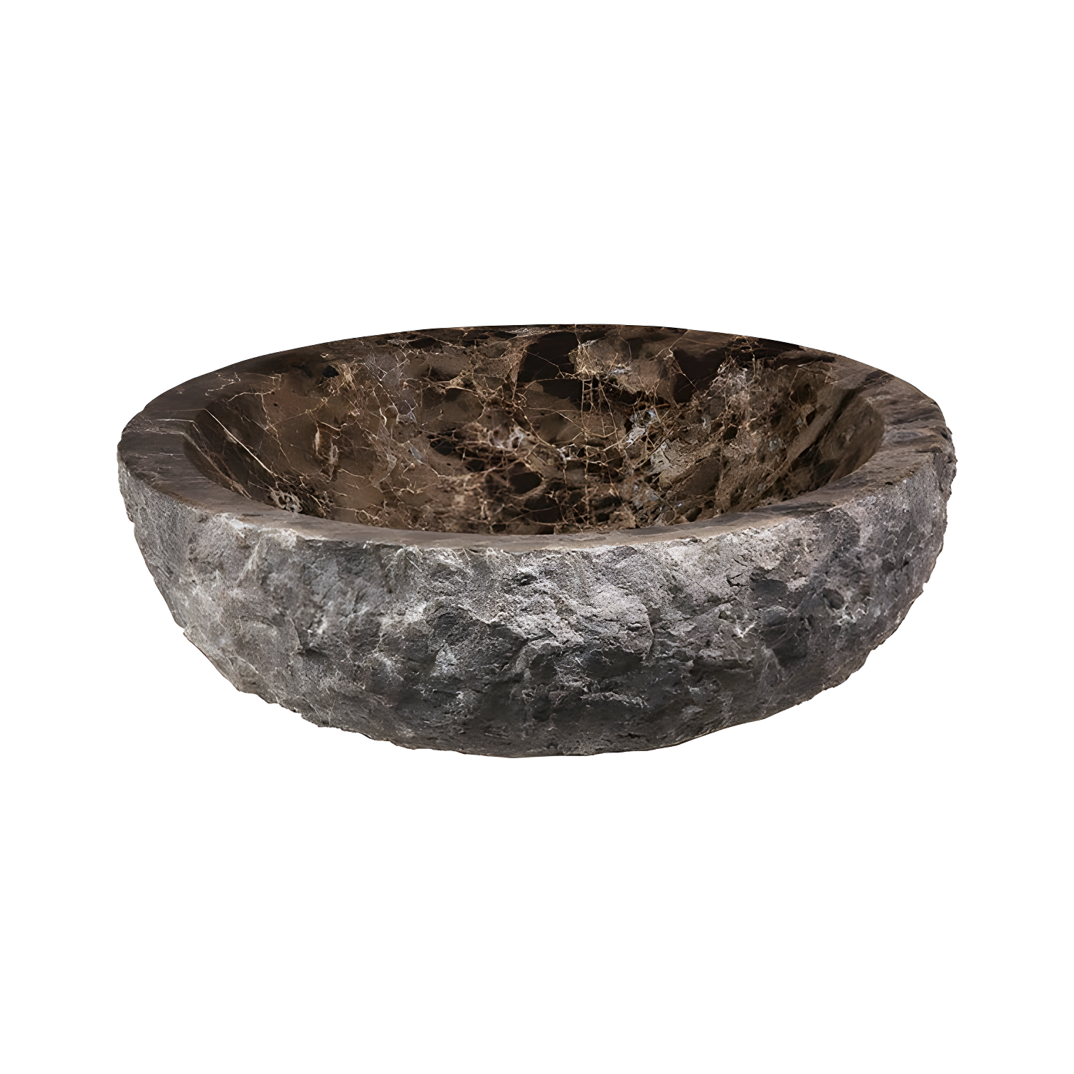 Dark Emperador Stone Round Above-Counter Bathroom Sink