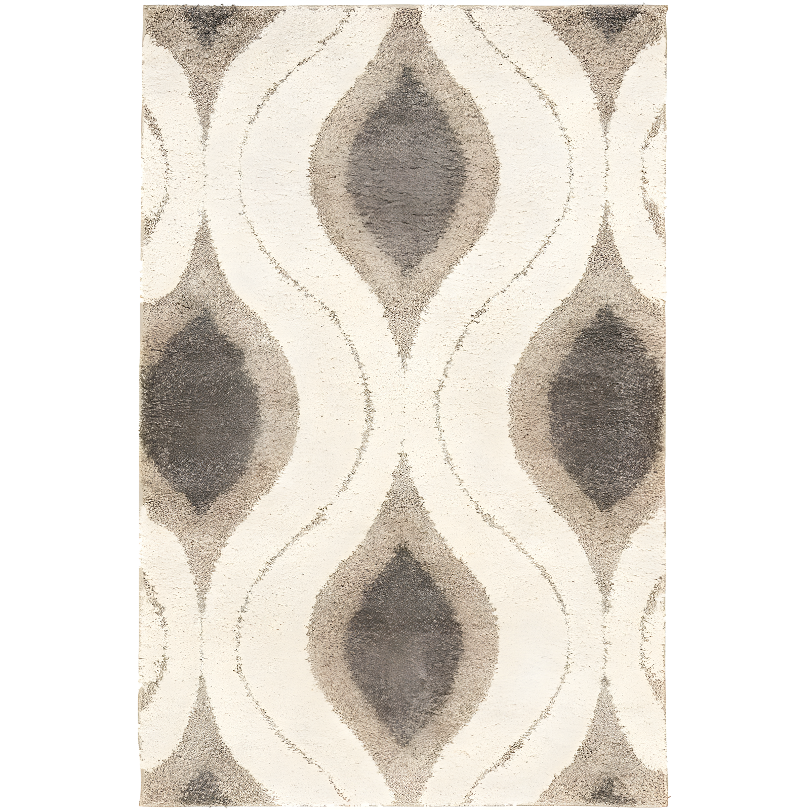 Cream and Smoke Geometric Tufted Shag Rug