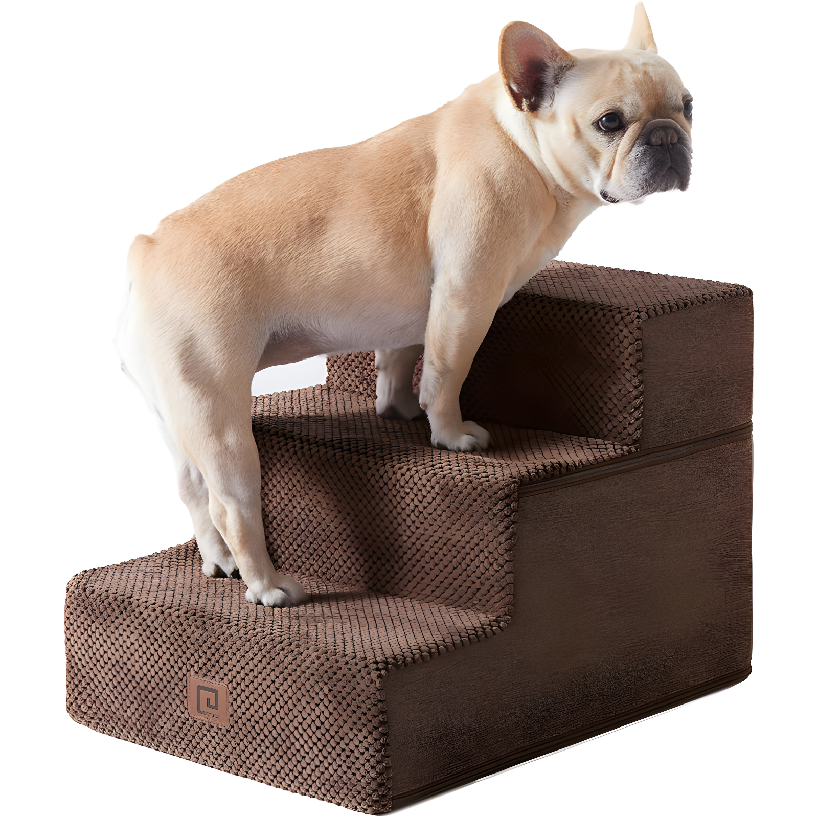 Brown 3-Step Foam Dog Stairs with Non-Slip Cover