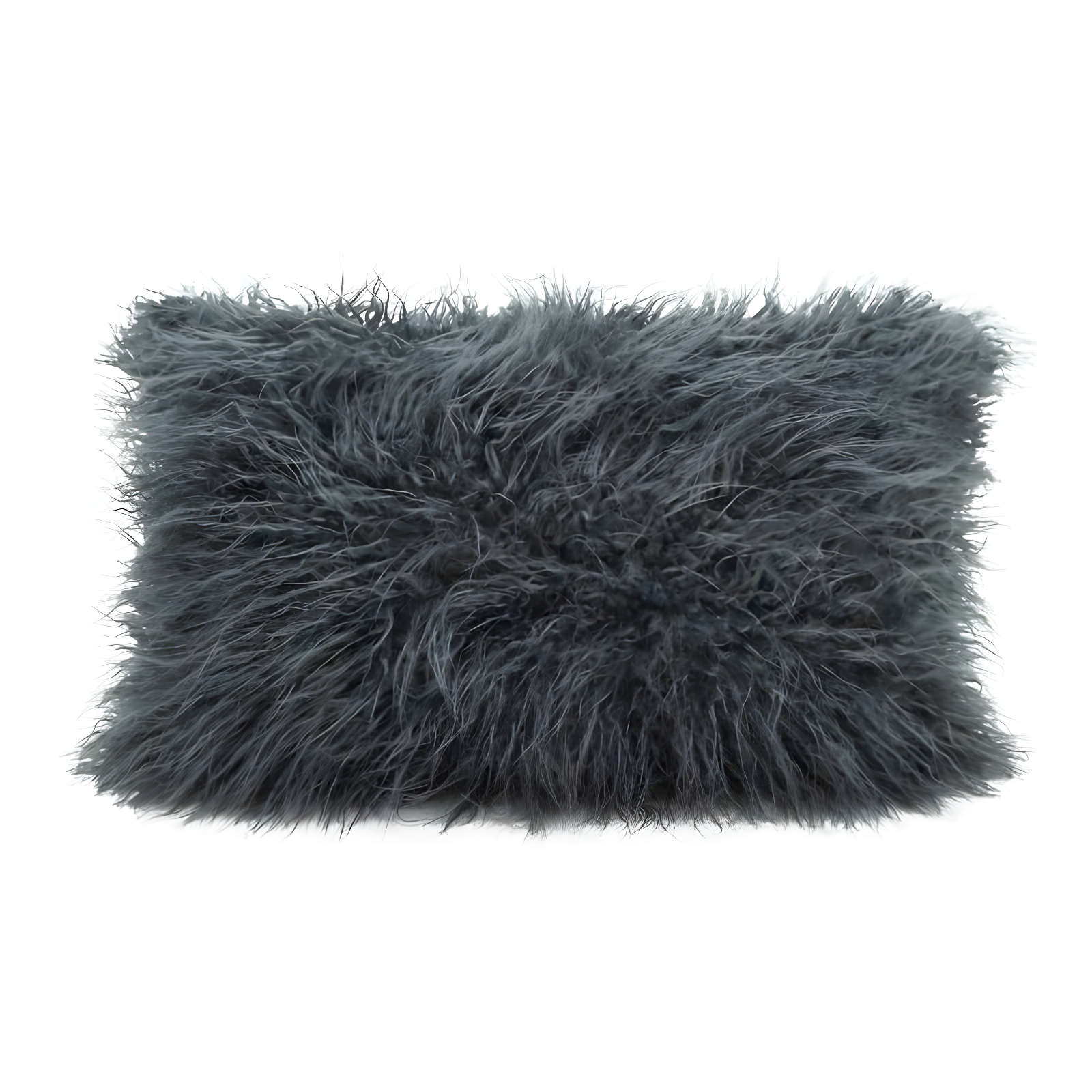 Slate Rectangular Faux Mongolian Fur Throw Pillow