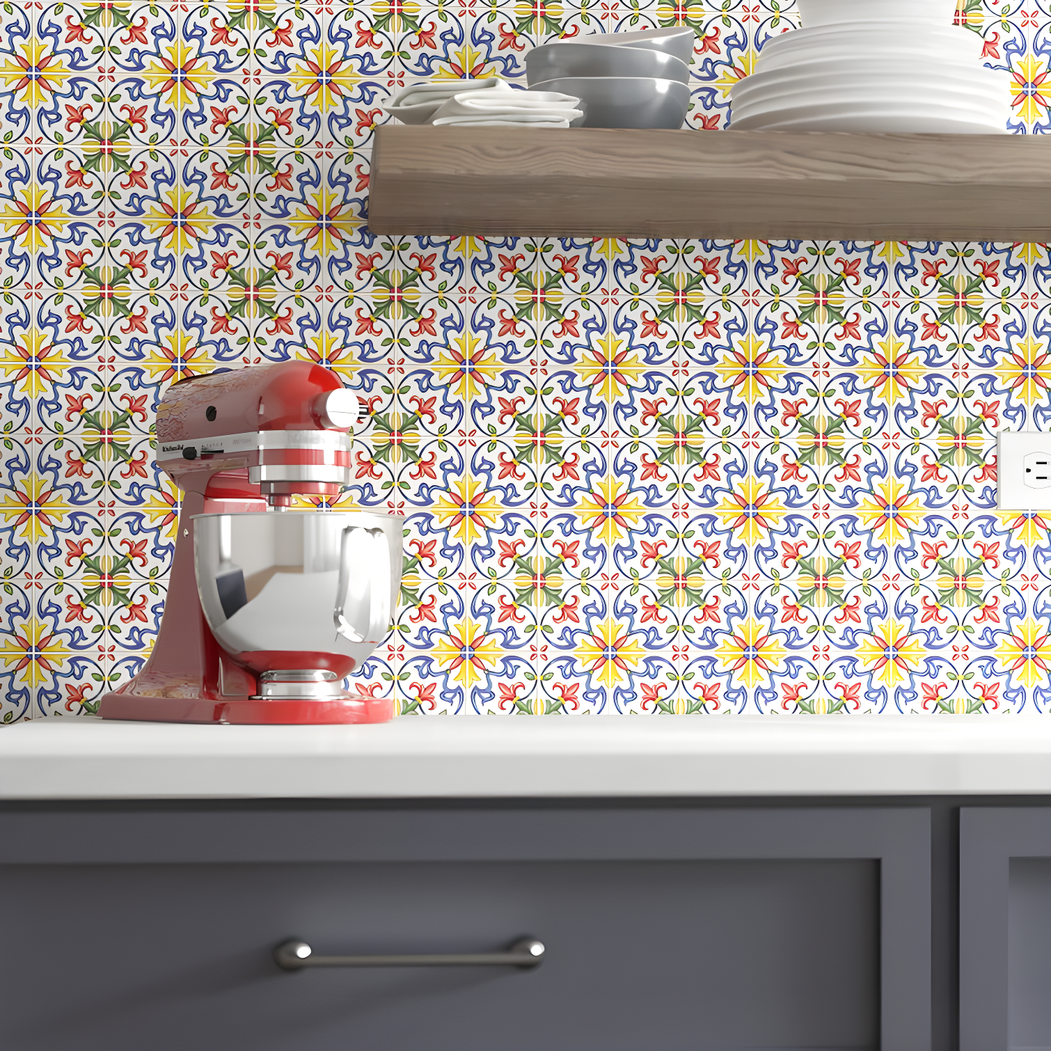 Tuscan Floral Multicolor Peel and Stick Backsplash Tiles