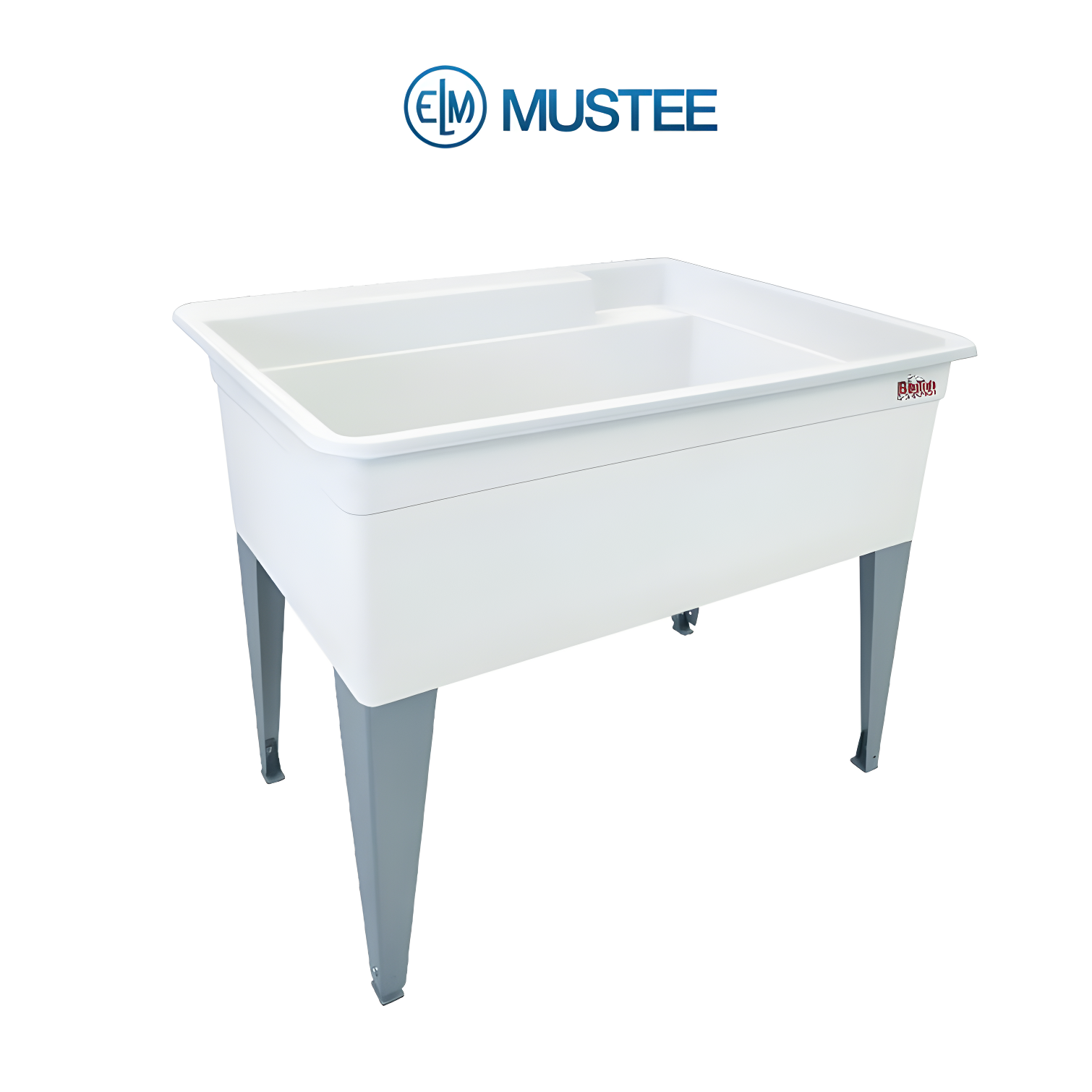 White Polypropylene Freestanding Laundry Tub with Steel Legs