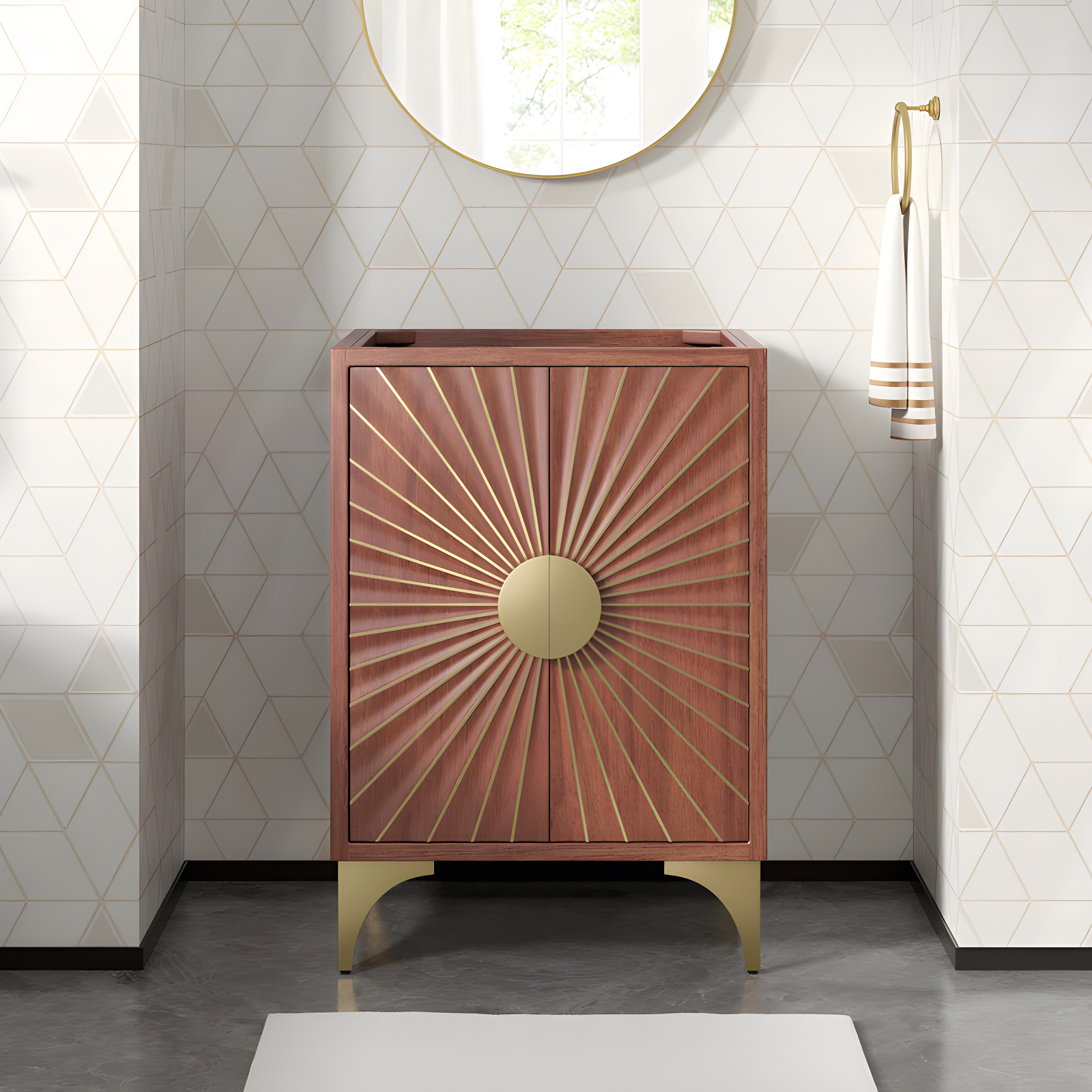 Daylight 24" Walnut and Brass Bathroom Vanity Cabinet