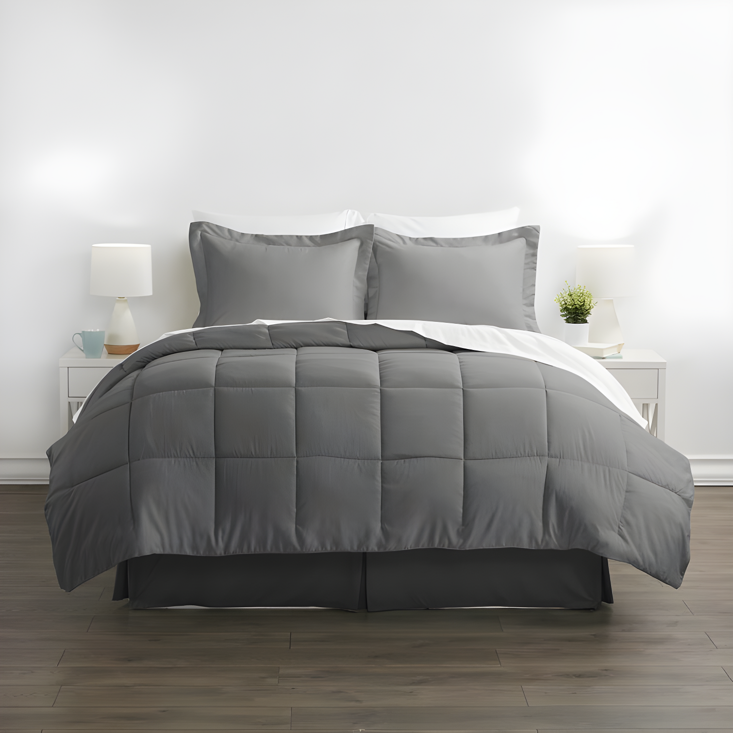 Gray Twin Microfiber Down Alternative Bed in a Bag Set