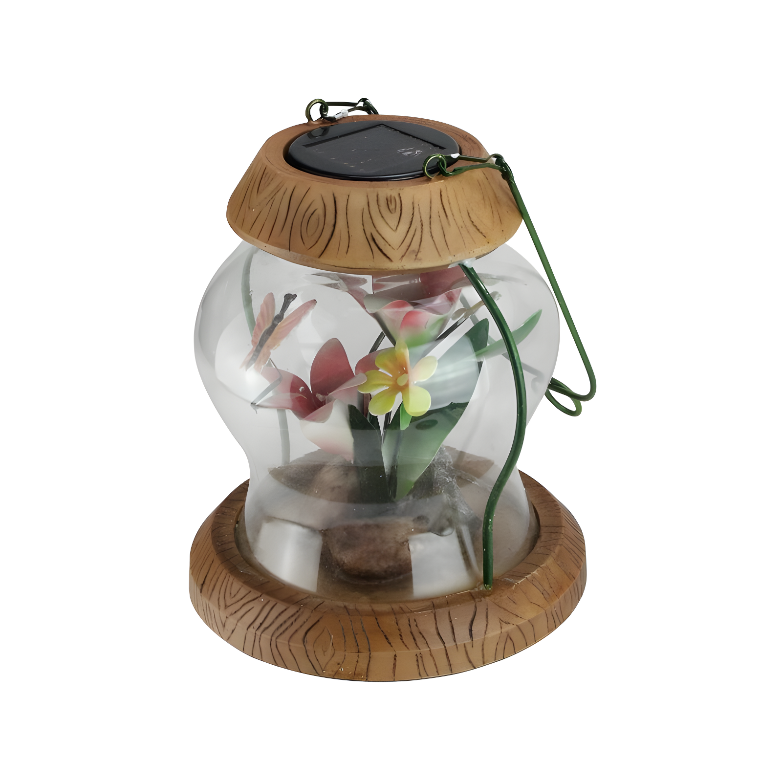 7" Solar Powered Outdoor Lantern with Painted Flowers