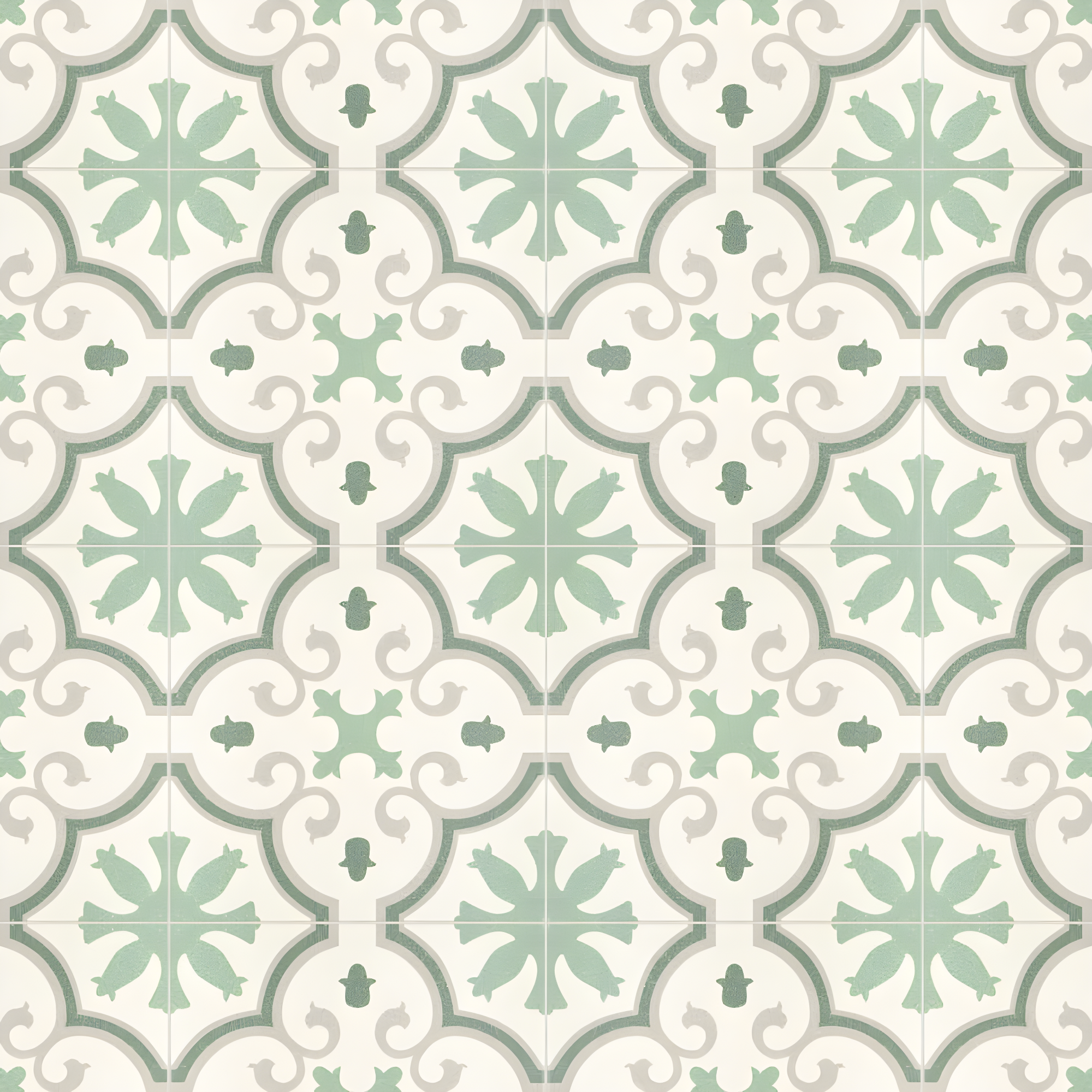 Monteca Green and White Floral Porcelain Floor and Wall Tile